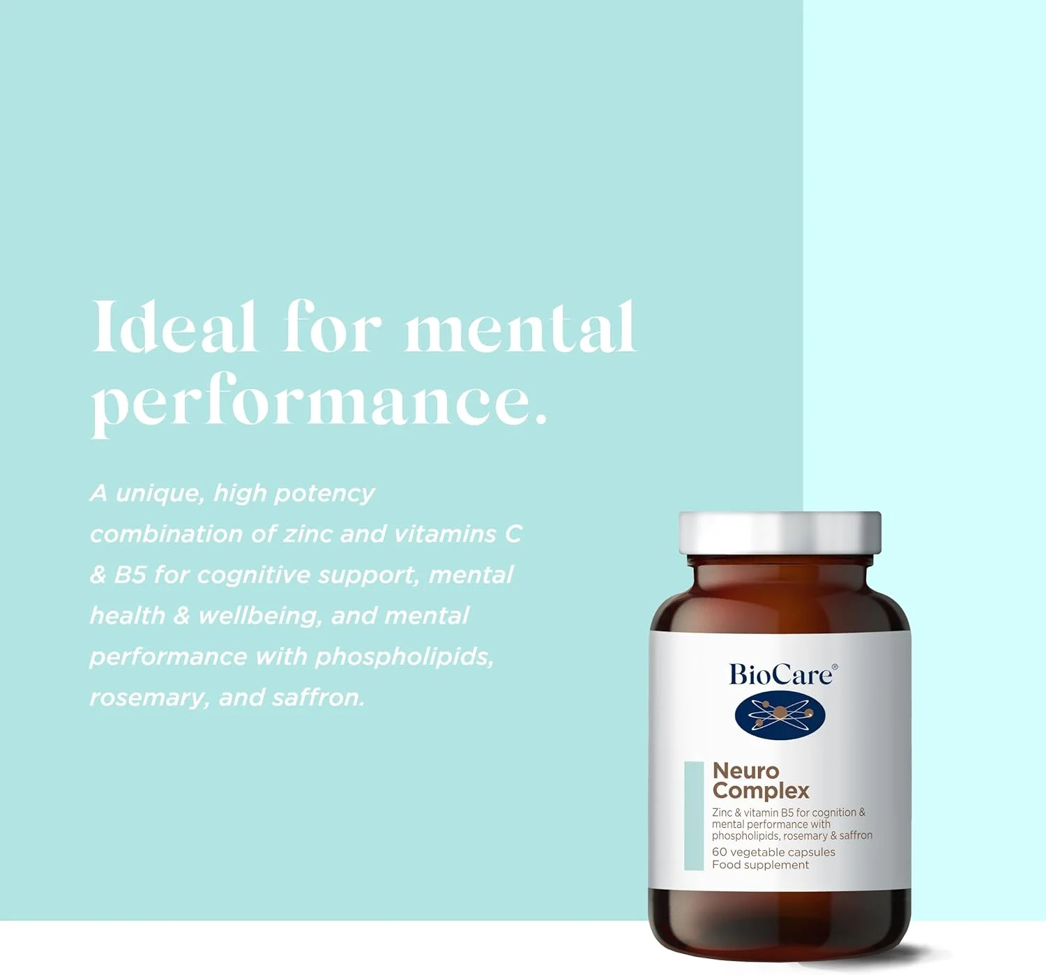 نورو کمپلکس BioCare | زینک و ویتامین های C و B5 برای پشتیبانی شناختی، سلامت روان و تندرستی | حاوی رزماری و مریم گلی | کمک به تولید انتقال دهنده های عصبی | 60 کپسول | تامین 30 روزه نورو کمپلکس BioCare | زینک و ویتامین های C و B5 برای پشتیبانی شناختی، سلامت روان و تندرستی | حاوی رزماری و مریم گلی | کمک به تولید انتقال دهنده های عصبی | 60 کپسول | تامین 30 روزه