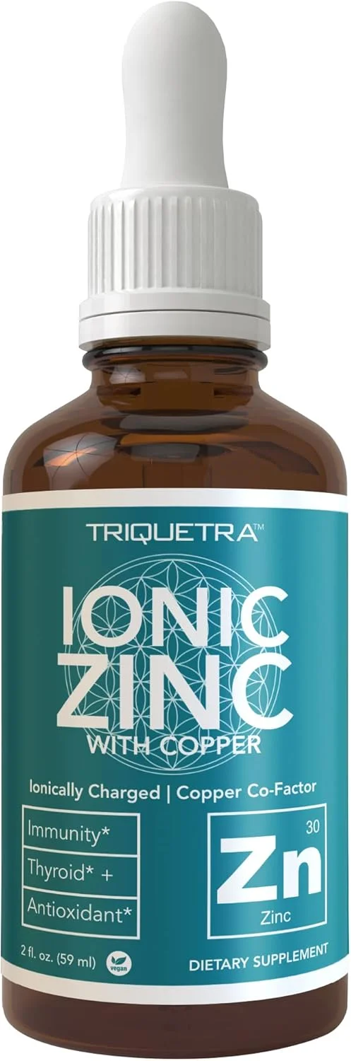 مایع غلیظ یونیزه زینک پلاس مس Triquetra Health، ۲۴۰ سروینگ، بطری شیشه ای، وگان - نسبت متعادل زینک و مس - پشتیبانی از ایمنی، تیروئید مغز (۲ اونس)