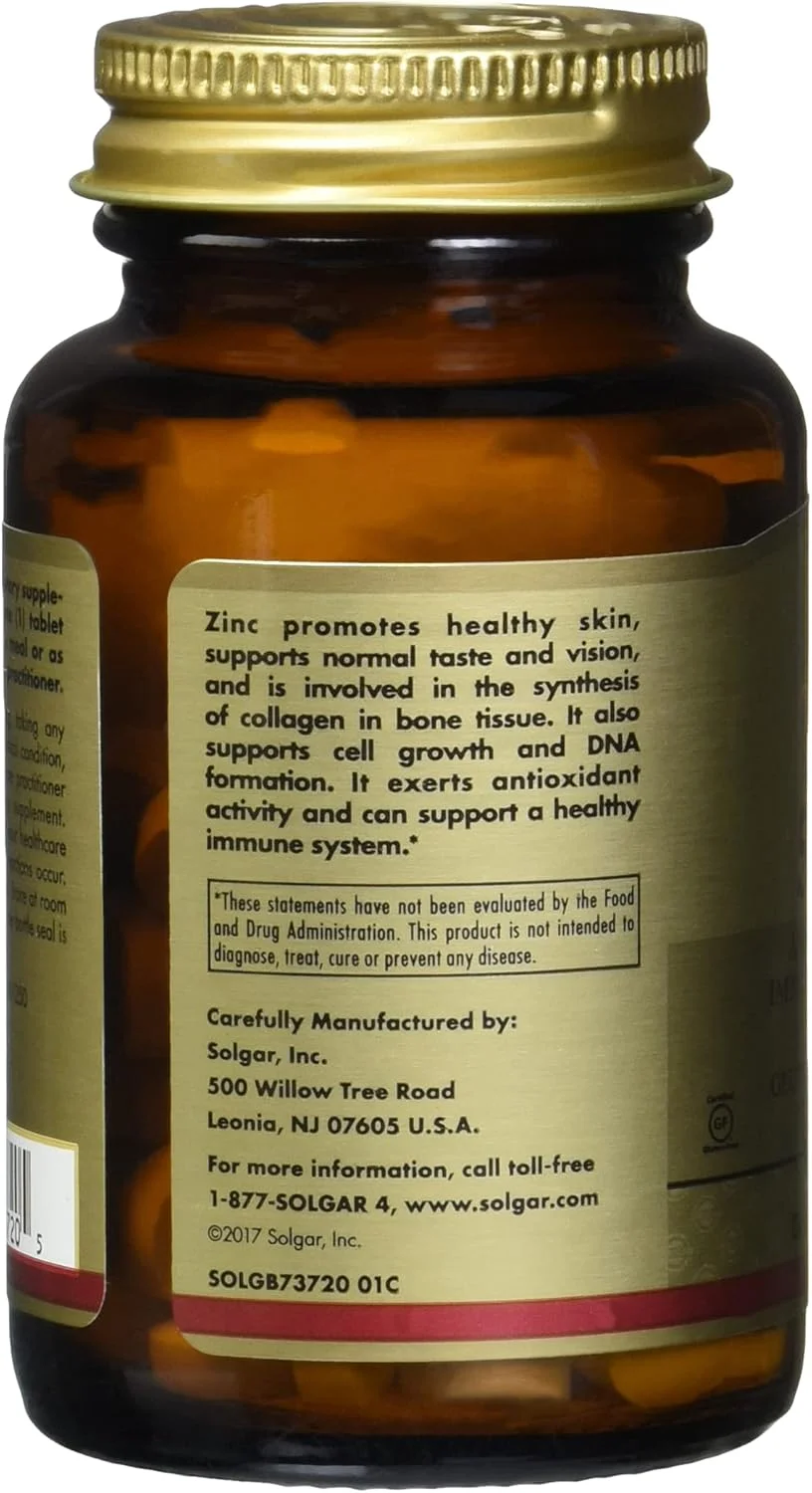 قرص زینک سولگار برای پوست سالم/سیستم ایمنی و پشتیبانی آنتی اکسیدانی (50 میلی گرم، 100 عدد)