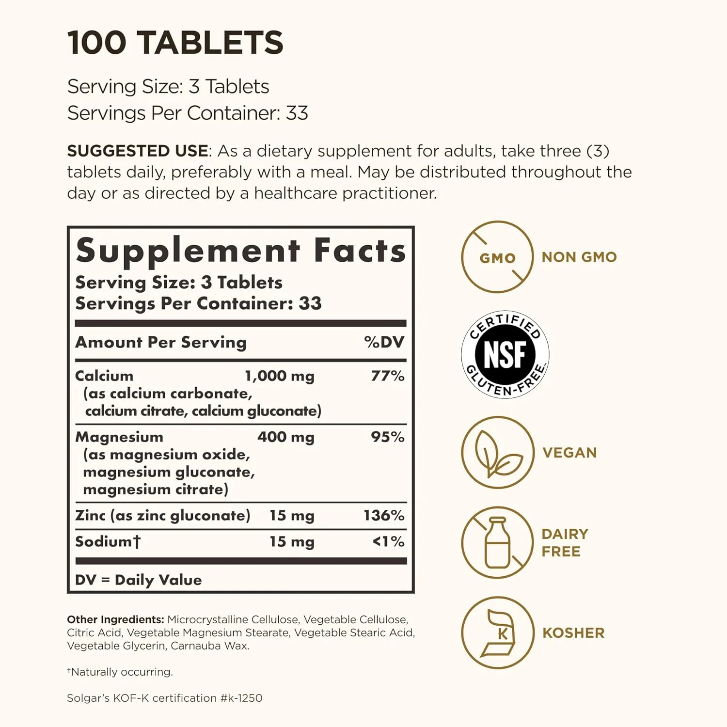 قرص های کلسیم منیزیم به همراه زینک سولگار، 100 عدد قرص های کلسیم منیزیم به همراه زینک سولگار، 100 عدد