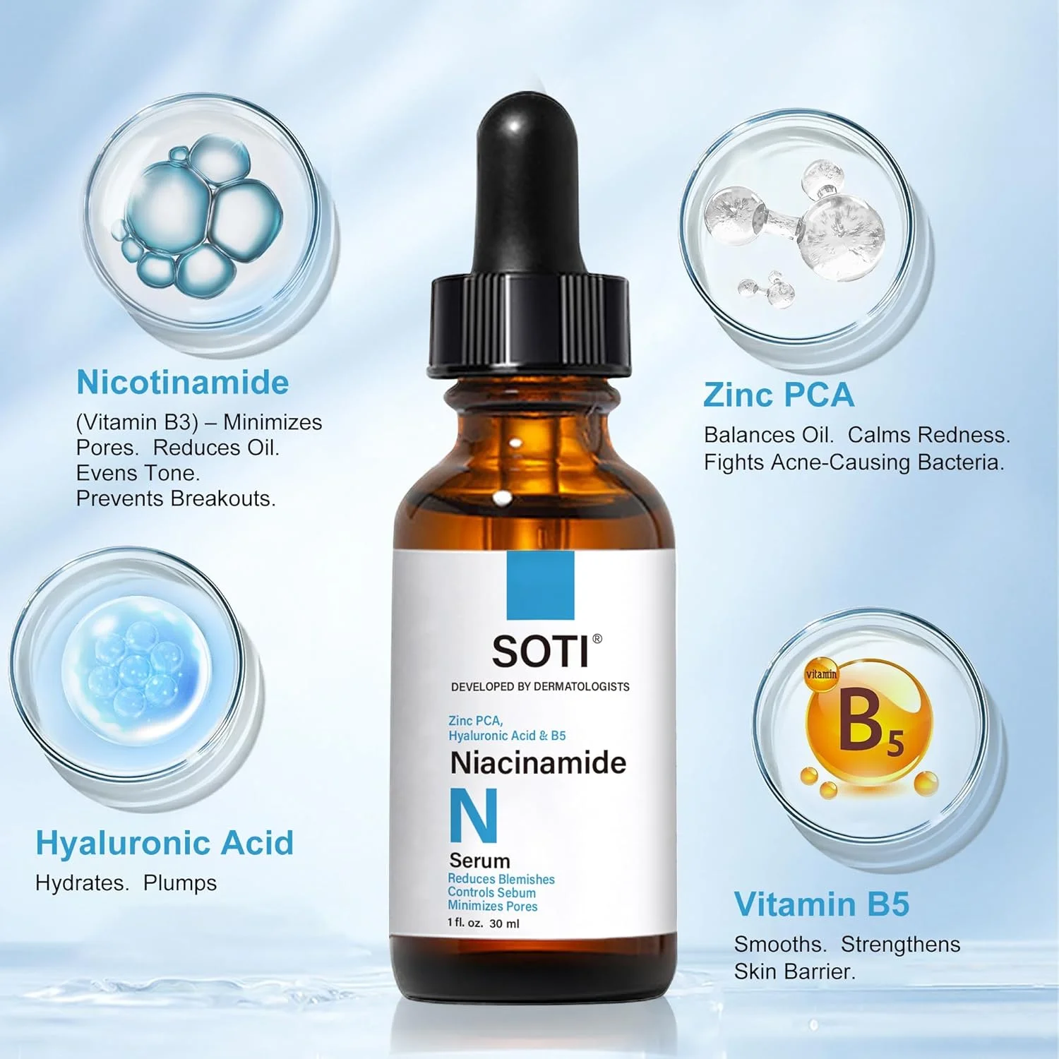 سرم صورت ساتی نیاسینامید 10% + زینک 1% حاوی B5 و هیالورونیک اسید | محو کننده جای جوش، کنترل کننده چربی، کوچک کننده منافذ، کاهش لک و قرمزی، پشتیبانی از پوست شفاف (30 میلی لیتر) سرم صورت ساتی نیاسینامید 10% + زینک 1% حاوی B5 و هیالورونیک اسید | محو کننده جای جوش، کنترل کننده چربی، کوچک کننده منافذ، کاهش لک و قرمزی، پشتیبانی از پوست شفاف (30 میلی لیتر)