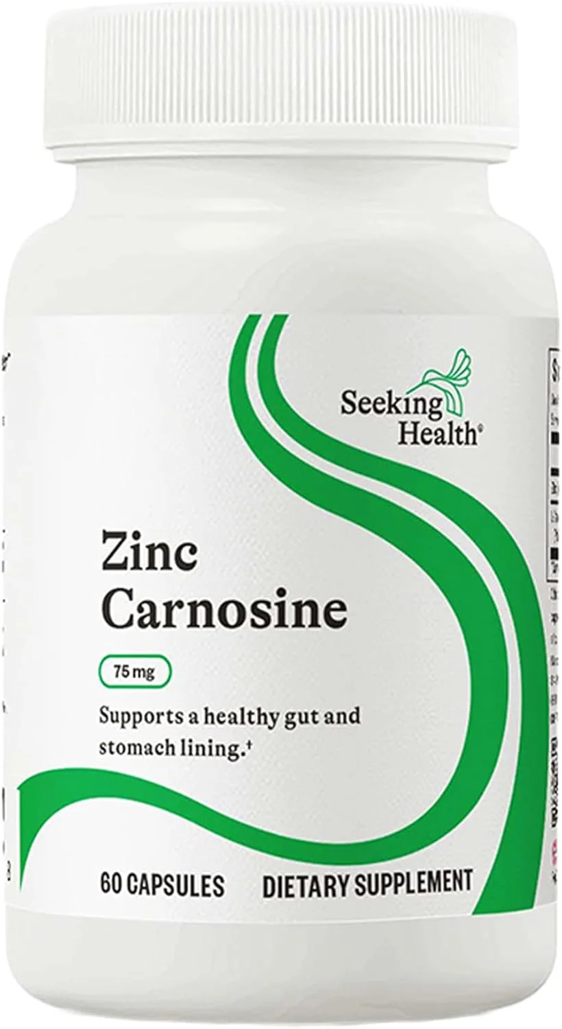 زینک کارنوزین Seeking Health، ۱۶ میلی گرم زینک ال-کارنوزین، پشتیبانی از سیستم ایمنی سالم و سلامت دستگاه گوارش، آنتی اکسیدان، گیاهی و وگان (۶۰ کپسول)