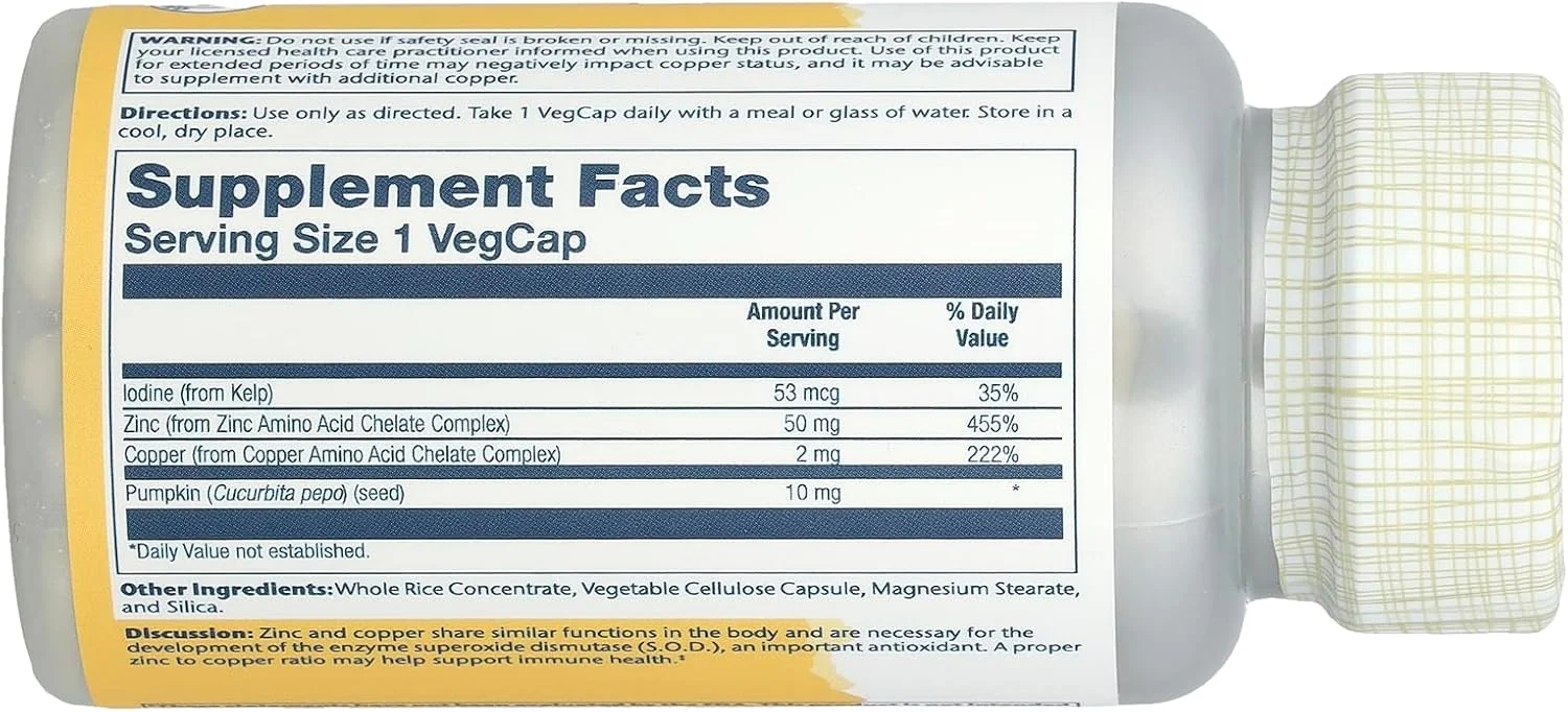 سولارای زینک 50 میلی گرم مس 2 میلی گرم 100 کپسول گیاهی