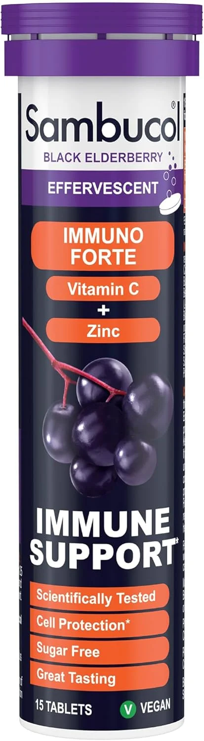 قرص جوشان ایمونو فورته الدرberry سیاه سامبوکول، ویتامین C، روی، تقویت کننده سیستم ایمنی، 15 عدد