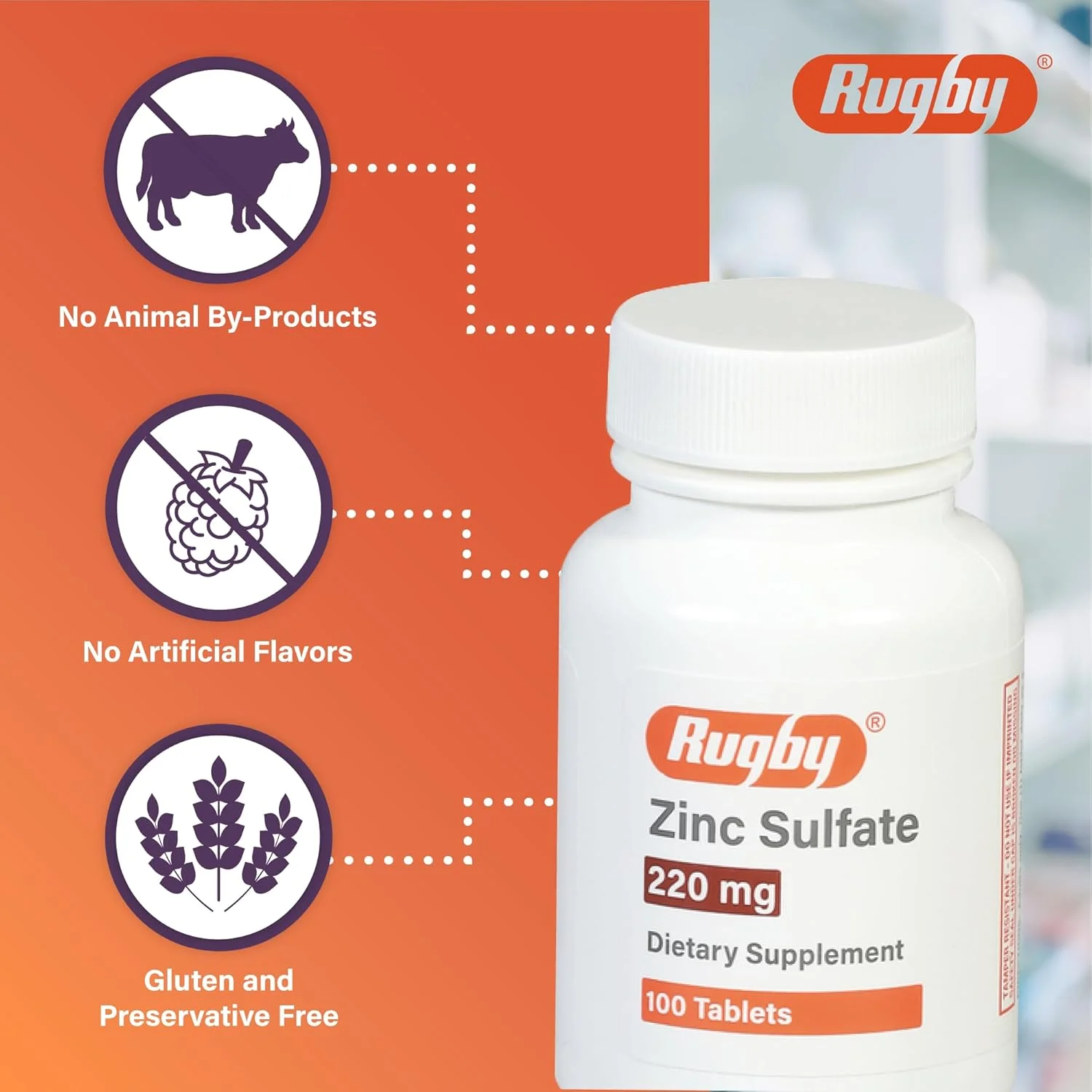 قرص های سولفات روی 220 میلی گرم آزمایشگاه راگبی - ساخته شده با سولفات روی هپتاهیدرات - مکمل غذایی - 100 قرص