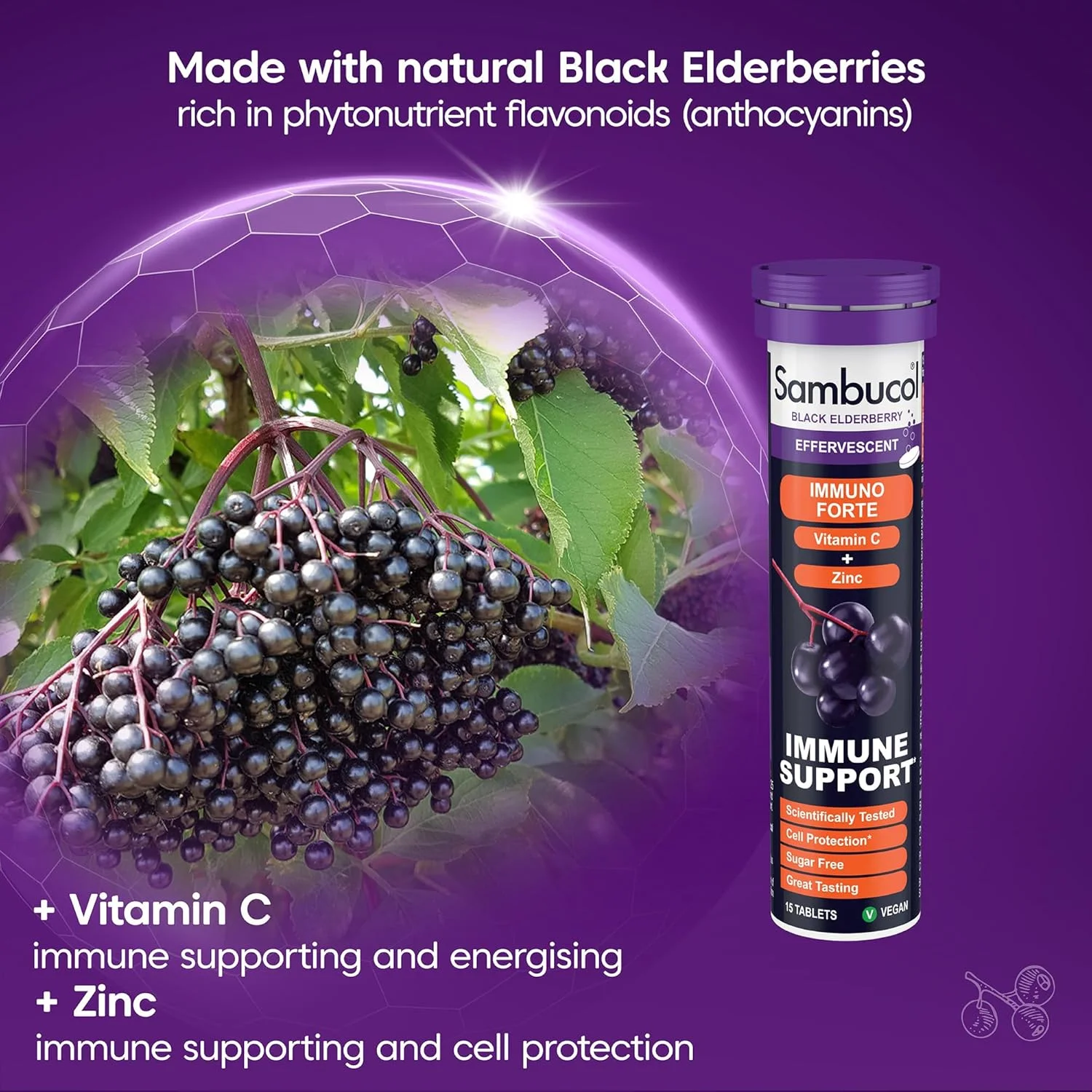 قرص جوشان ایمونو فورته الدرberry سیاه سامبوکول، ویتامین C، روی، تقویت کننده سیستم ایمنی، 15 عدد قرص جوشان ایمونو فورته الدرberry سیاه سامبوکول، ویتامین C، روی، تقویت کننده سیستم ایمنی، 15 عدد