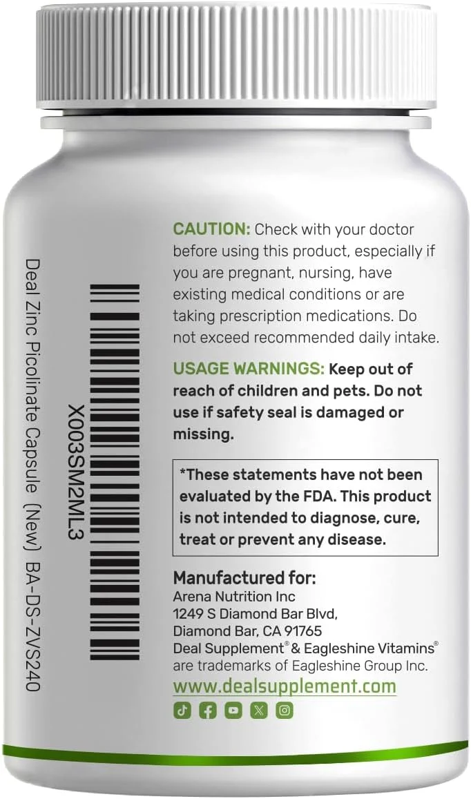 زینک 50 میلی گرم با سلنیوم 200 میکروگرم + مس، 240 کپسول، تامین 8 ماهه، فرمول معدنی 3 در 1، مکمل کمپلکس پیکولینات زینک، پشتیبانی از سیستم ایمنی سالم برای بزرگسالان و کودکان زینک 50 میلی گرم با سلنیوم 200 میکروگرم + مس، 240 کپسول، تامین 8 ماهه، فرمول معدنی 3 در 1، مکمل کمپلکس پیکولینات زینک، پشتیبانی از سیستم ایمنی سالم برای بزرگسالان و کودکان