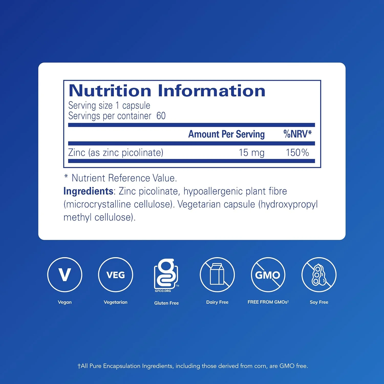 پیور انکپسولیشنز زینک 15 - پیکولینات روی 15 میلی گرم - مکمل سیستم ایمنی هیپوآلرژیک با قابلیت جذب بالا - مکمل باروری - مو، پوست و ناخن - 60 کپسول گیاهی