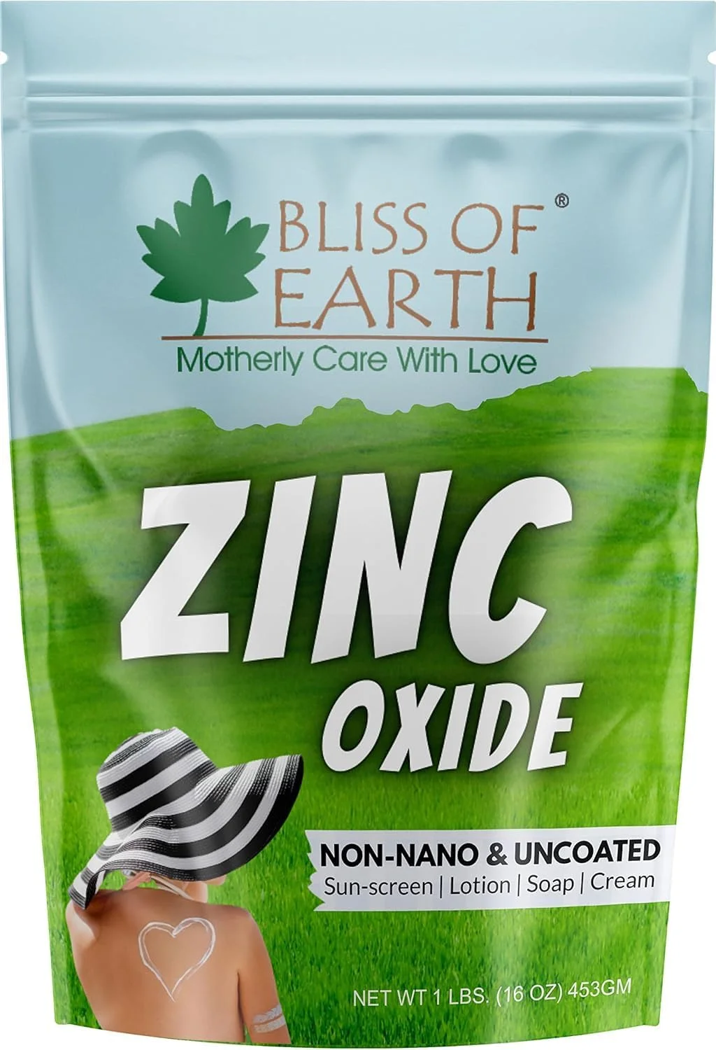 پودر اکسید روی Bliss of Earth، ۴۵۳ گرمی، غیر نانو و بدون پوشش، مناسب پوست، لوازم آرایشی و محصولات DIY