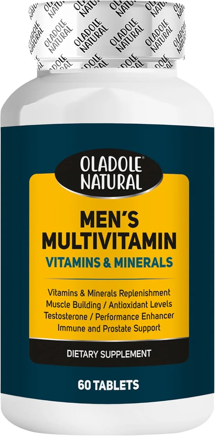 مولتی ویتامین طبیعی مردانه Oladole Natural - 60 قرص | غنی شده با ویتامین های A، C، D، E، B1، فولات، آهن، کلسیم، منیزیم، بیوتین، روی | پشتیبانی از عضله سازی، انرژی و محافظت آنتی اکسیدانی