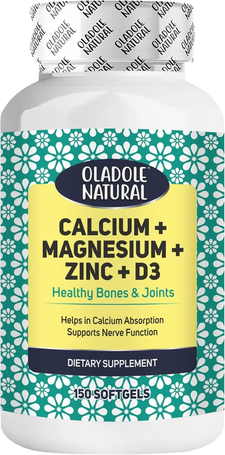 اولادول نچرال کلسیم، منیزیم، روی و ویتامین D3 - 150 سافت ژل | پشتیبانی از استخوان ها و مفاصل سالم، تقویت ایمنی و انرژی | جذب سالم کلسیم | غیر GMO، بدون گلوتن