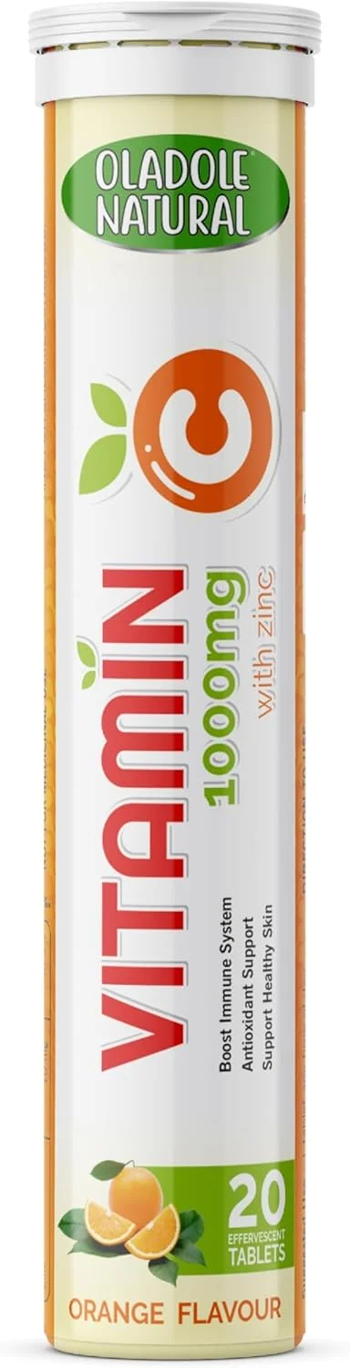 قرص جوشان ویتامین C طبیعی اولادول + زینک با طعم پرتقال - 1000 میلی گرم (20 عدد) | پشتیبانی از سیستم ایمنی، افزایش آنتی اکسیدان، تولید کلاژن، سلامت پوست | فرمول غیر GMO و بدون گلوتن