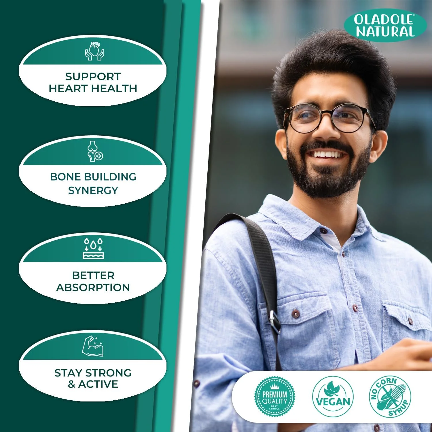 کپسول های گیاهی کلسیم، منیزیم و روی طبیعی Oladole - 120 عدد | فرمول گیاهی با ویتامین C، D3، K2، پتاسیم، منگنز و بور | پشتیبانی از سلامت استخوان، عضله و ایمنی | غیر GMO، بدون گلوتن کپسول های گیاهی کلسیم، منیزیم و روی طبیعی Oladole - 120 عدد | فرمول گیاهی با ویتامین C، D3، K2، پتاسیم، منگنز و بور | پشتیبانی از سلامت استخوان، عضله و ایمنی | غیر GMO، بدون گلوتن