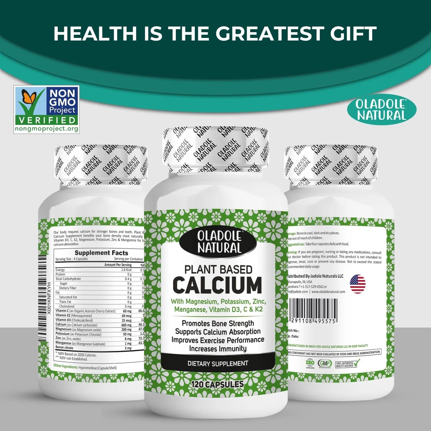 کپسول های گیاهی کلسیم، منیزیم و روی طبیعی Oladole - 120 عدد | فرمول گیاهی با ویتامین C، D3، K2، پتاسیم، منگنز و بور | پشتیبانی از سلامت استخوان، عضله و ایمنی | غیر GMO، بدون گلوتن کپسول های گیاهی کلسیم، منیزیم و روی طبیعی Oladole - 120 عدد | فرمول گیاهی با ویتامین C، D3، K2، پتاسیم، منگنز و بور | پشتیبانی از سلامت استخوان، عضله و ایمنی | غیر GMO، بدون گلوتن