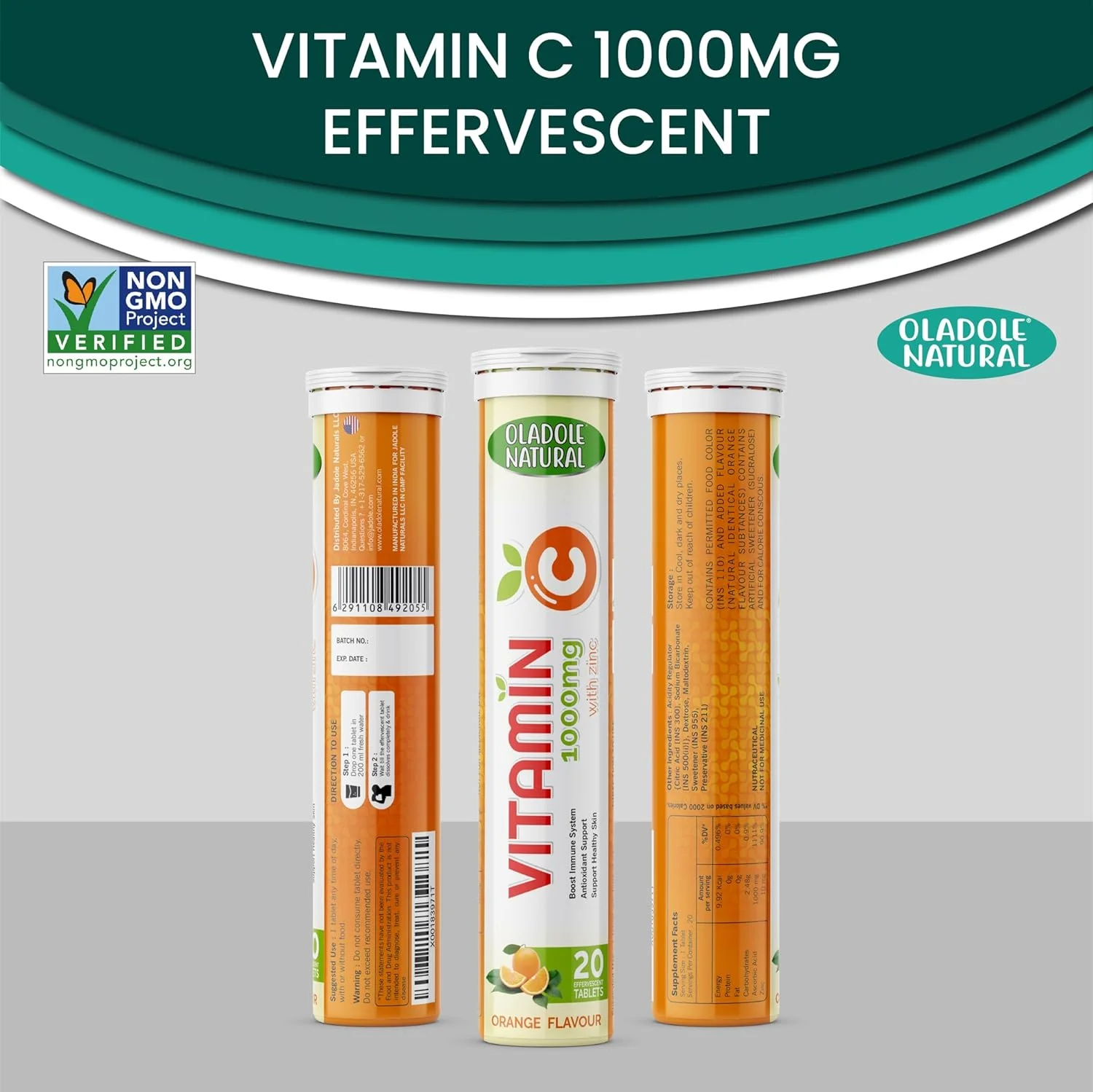 قرص جوشان ویتامین C طبیعی اولادول + زینک با طعم پرتقال - 1000 میلی گرم (20 عدد) | پشتیبانی از سیستم ایمنی، افزایش آنتی اکسیدان، تولید کلاژن، سلامت پوست | فرمول غیر GMO و بدون گلوتن قرص جوشان ویتامین C طبیعی اولادول + زینک با طعم پرتقال - 1000 میلی گرم (20 عدد) | پشتیبانی از سیستم ایمنی، افزایش آنتی اکسیدان، تولید کلاژن، سلامت پوست | فرمول غیر GMO و بدون گلوتن