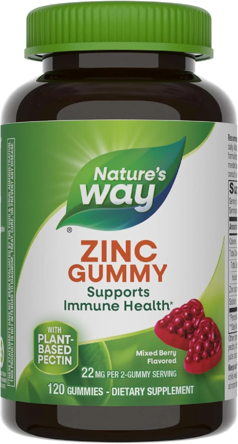 پاستیل زینک Nature's Way، 120 عدد | پشتیبانی از سلامت سیستم ایمنی | با طعم توت های مخلوط | 22 میلی گرم در هر 2 پاستیل | مکمل غذایی پکتین گیاهی