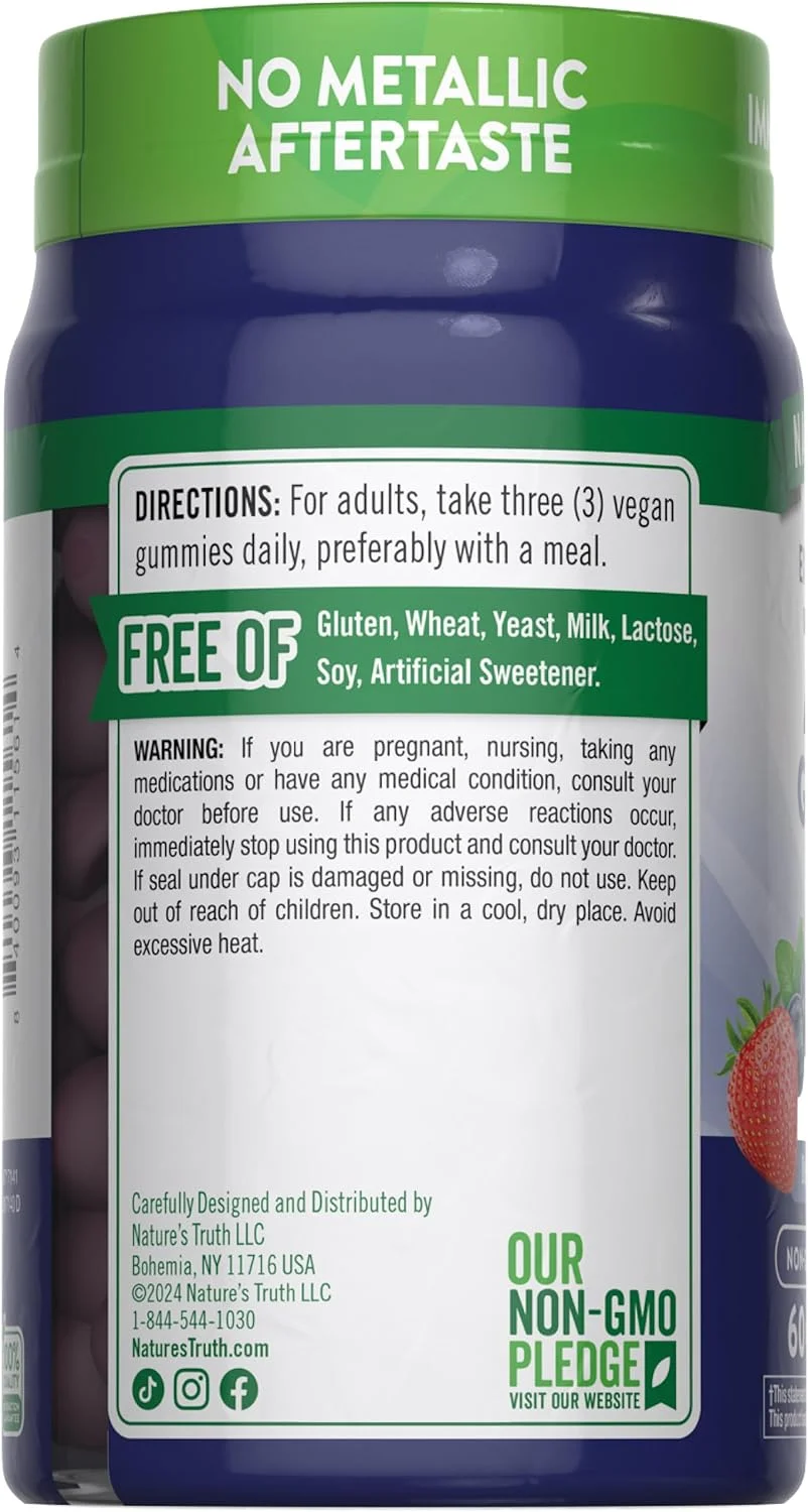 پاستیل زینک Nature's Truth | 50 میلی گرم | 60 عدد | مکمل گیاهی، غیر تراریخته و بدون گلوتن | طعم توت مخلوط | تولید شده توسط پاستیل زینک Nature's Truth | 50 میلی گرم | 60 عدد | مکمل گیاهی، غیر تراریخته و بدون گلوتن | طعم توت مخلوط | تولید شده توسط