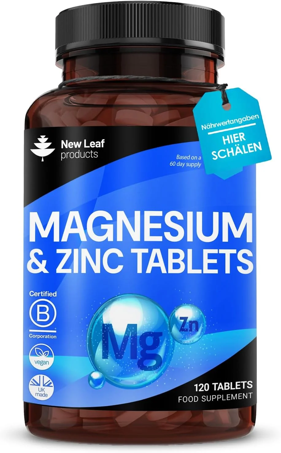 Magnesium Supplements 500mg with Zinc - 120 Magnesium Tablets High Absorbance Contributes to Many Health Factors Muscle Function Easy Swallow Sleep Supplement -Vegan, GMO-Free,Gluten-Free,GMP,UK Made