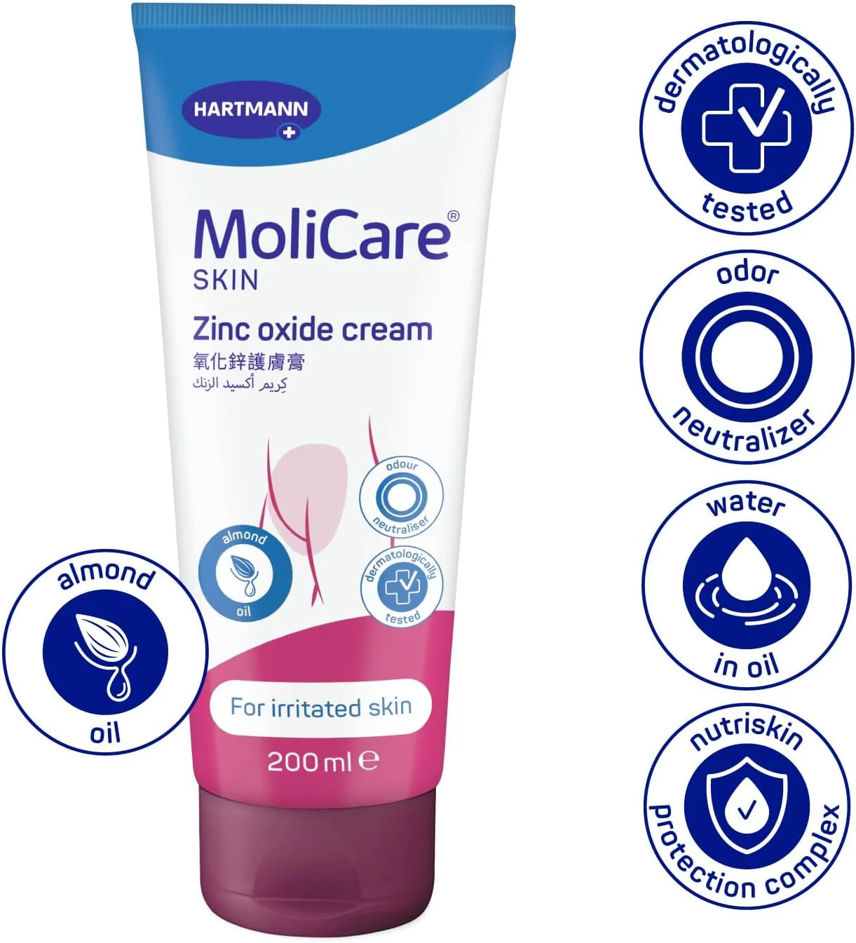 کرم اکسید روی مولی کر مدل Skin Zinc حجم 200 میلی لیتر، کرم اکسید روی، کرم بی اختیاری بزرگسالان، بی اختیاری، سالمندان، اکسید روی، امولسیون، برای پوست خشک و خیلی خشک افراد مسن