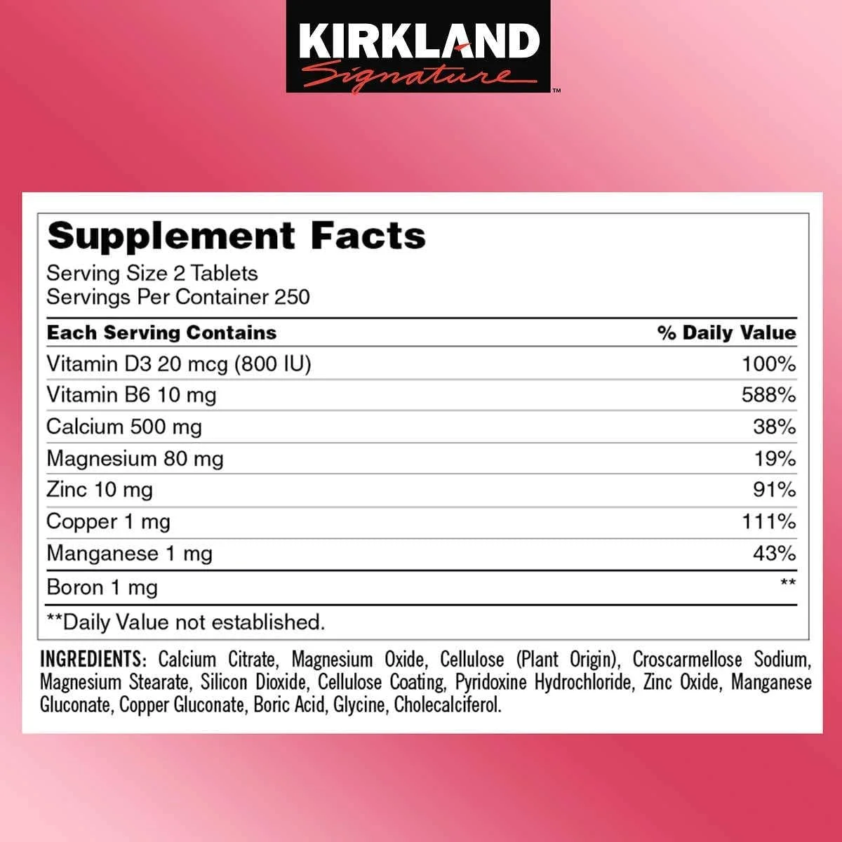 قرص های سیترات کلسیم، منیزیم و زینک Kirkland Signature - 500 عدد
