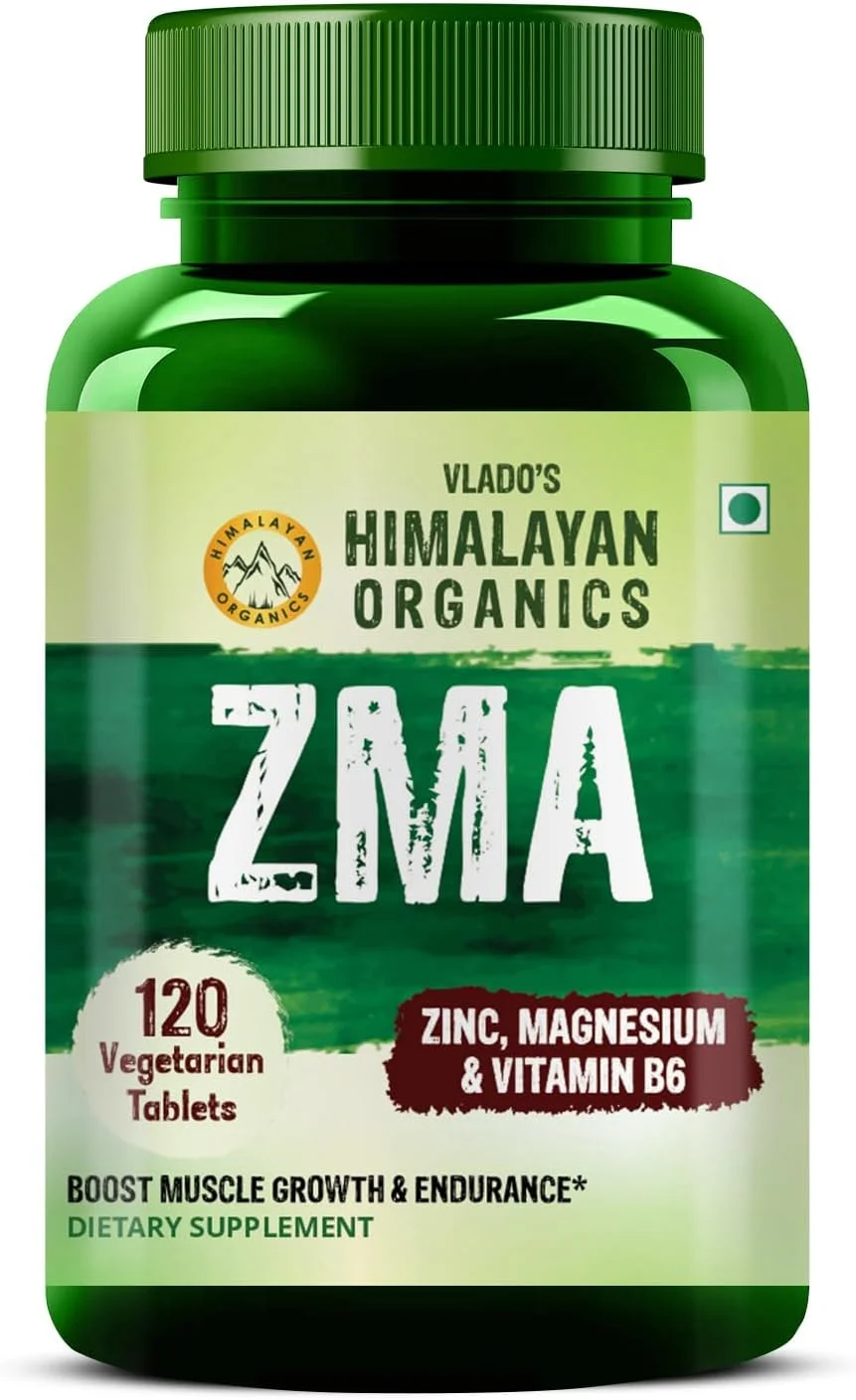 هیمالین ارگانیکس ZMA (آسپارتات روی منیزیم و ویتامین B6) برای مردان و زنان | تقویت عضلات و استخوان ها | بهبود کیفیت خواب - 120 قرص گیاهی