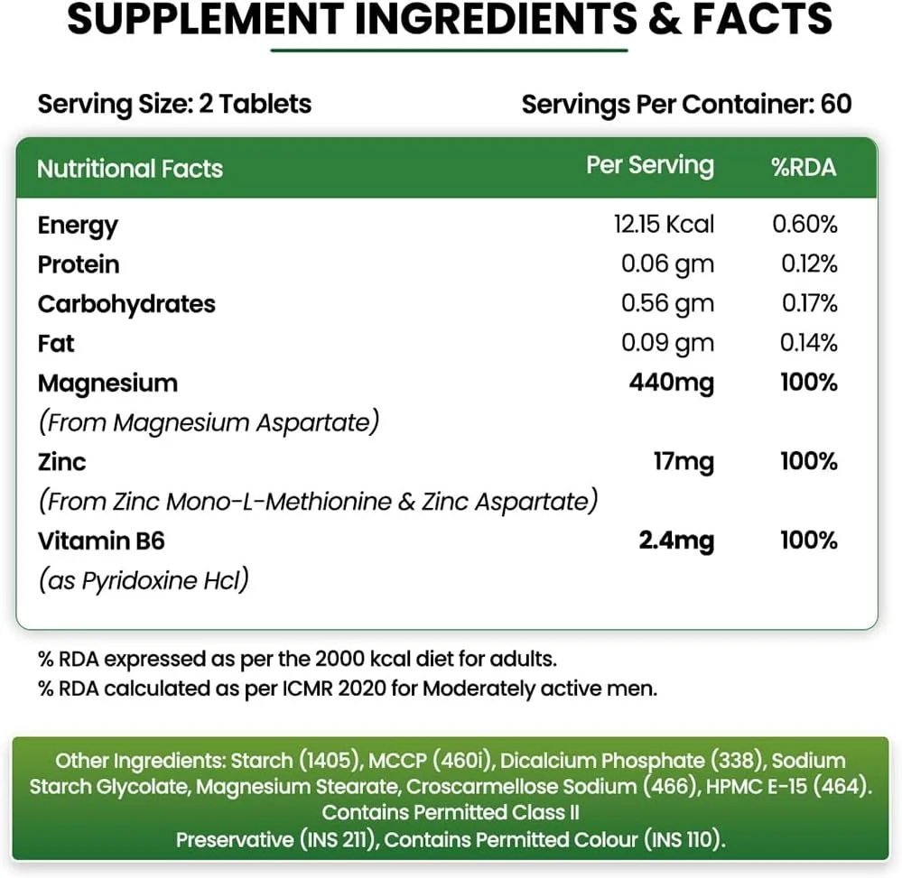 هیمالین ارگانیکس ZMA (آسپارتات روی منیزیم و ویتامین B6) برای مردان و زنان | تقویت عضلات و استخوان ها | بهبود کیفیت خواب - 120 قرص گیاهی