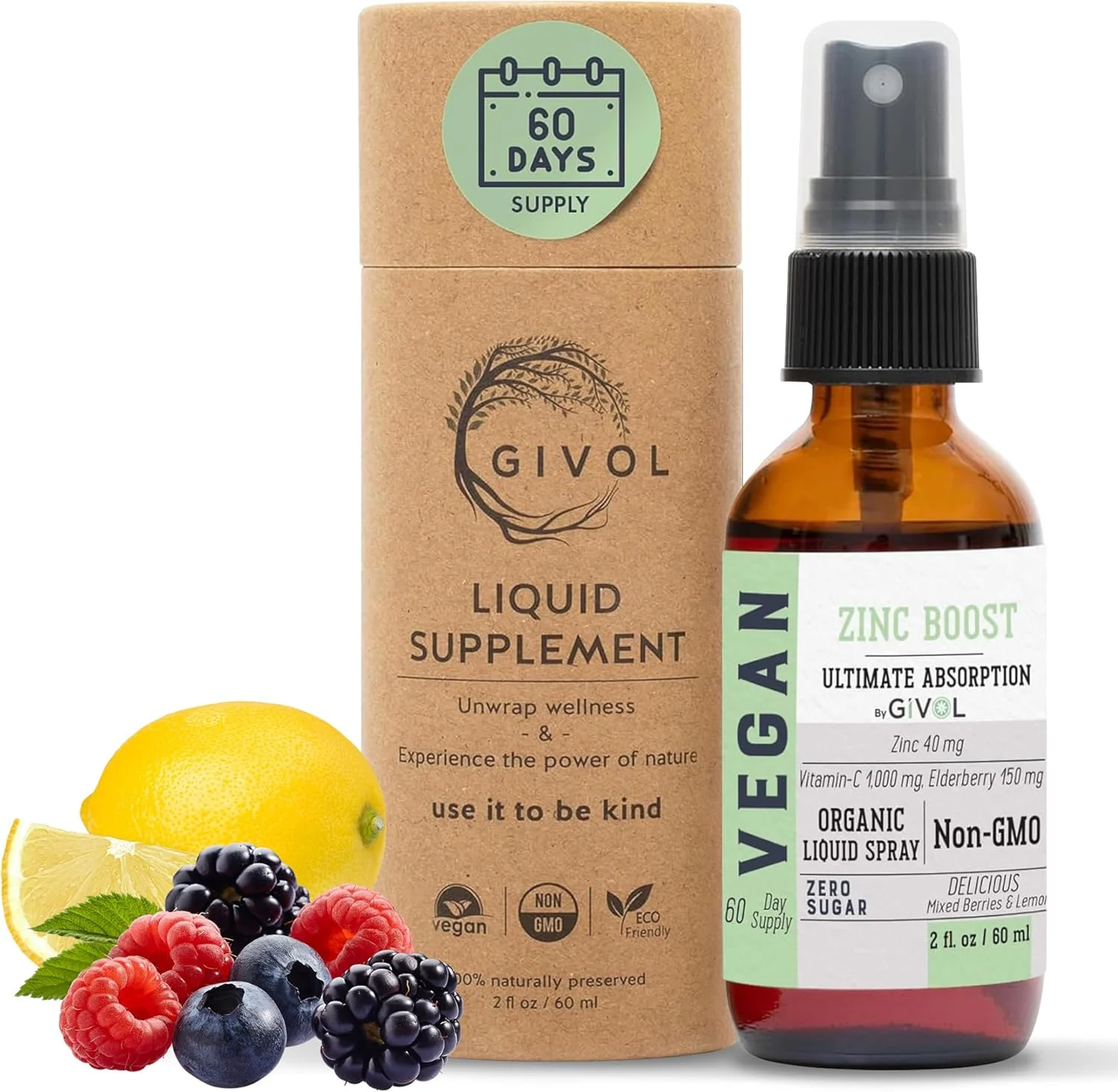 اسپری تقویت کننده زینک ارگانیک گیول 100 میلی گرم (قدرت فوق العاده) - بدون شکر با ویتامین C و عصاره الدربری - اسپری مایع وگان برای کودکان و بزرگسالان - جذب آسان - غیر GMO - (60 میلی لیتر) تامین 60 روزه