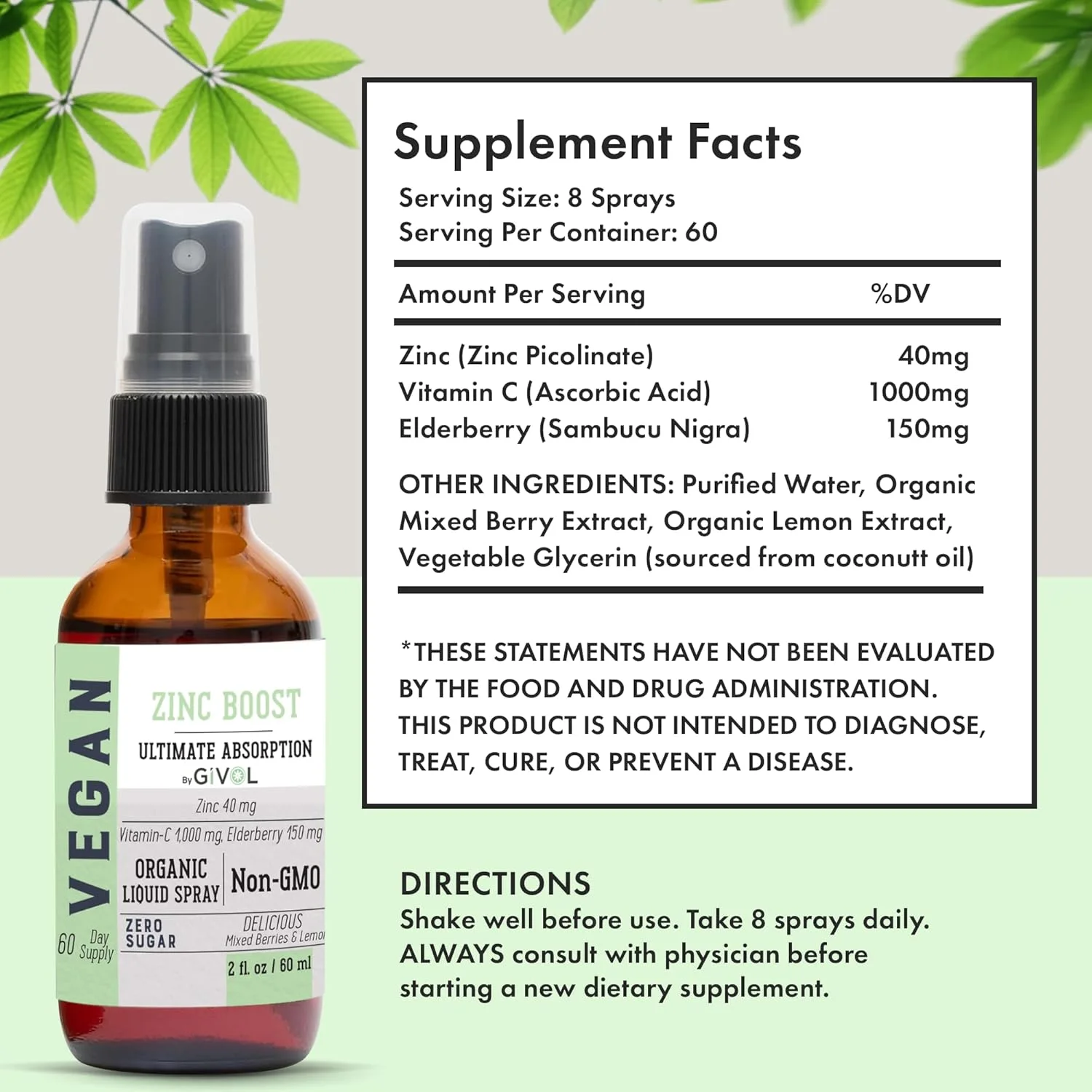 اسپری تقویت کننده زینک ارگانیک گیول 100 میلی گرم (قدرت فوق العاده) - بدون شکر با ویتامین C و عصاره الدربری - اسپری مایع وگان برای کودکان و بزرگسالان - جذب آسان - غیر GMO - (60 میلی لیتر) تامین 60 روزه اسپری تقویت کننده زینک ارگانیک گیول 100 میلی گرم (قدرت فوق العاده) - بدون شکر با ویتامین C و عصاره الدربری - اسپری مایع وگان برای کودکان و بزرگسالان - جذب آسان - غیر GMO - (60 میلی لیتر) تامین 60 روزه