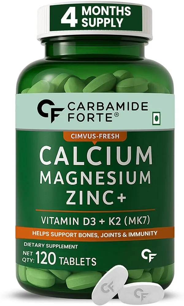 قرص های کلسیم و ویتامین D3 کاربامید فورته | کلسیم منیزیم روی - سلامت استخوان و پشتیبانی از مفاصل - 120 قرص