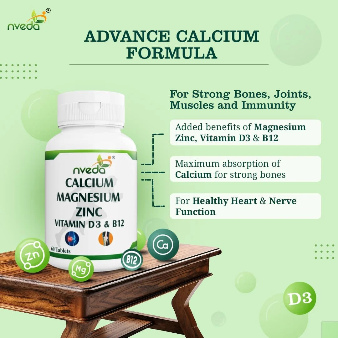 مکمل کلسیم نویدا 1000 میلی گرم با ویتامین D3، منیزیم، روی و ویتامین B12 برای مردان و زنان/برای حمایت از ایمنی، استخوان و مفاصل - 60 قرص مکمل کلسیم نویدا 1000 میلی گرم با ویتامین D3، منیزیم، روی و ویتامین B12 برای مردان و زنان/برای حمایت از ایمنی، استخوان و مفاصل - 60 قرص