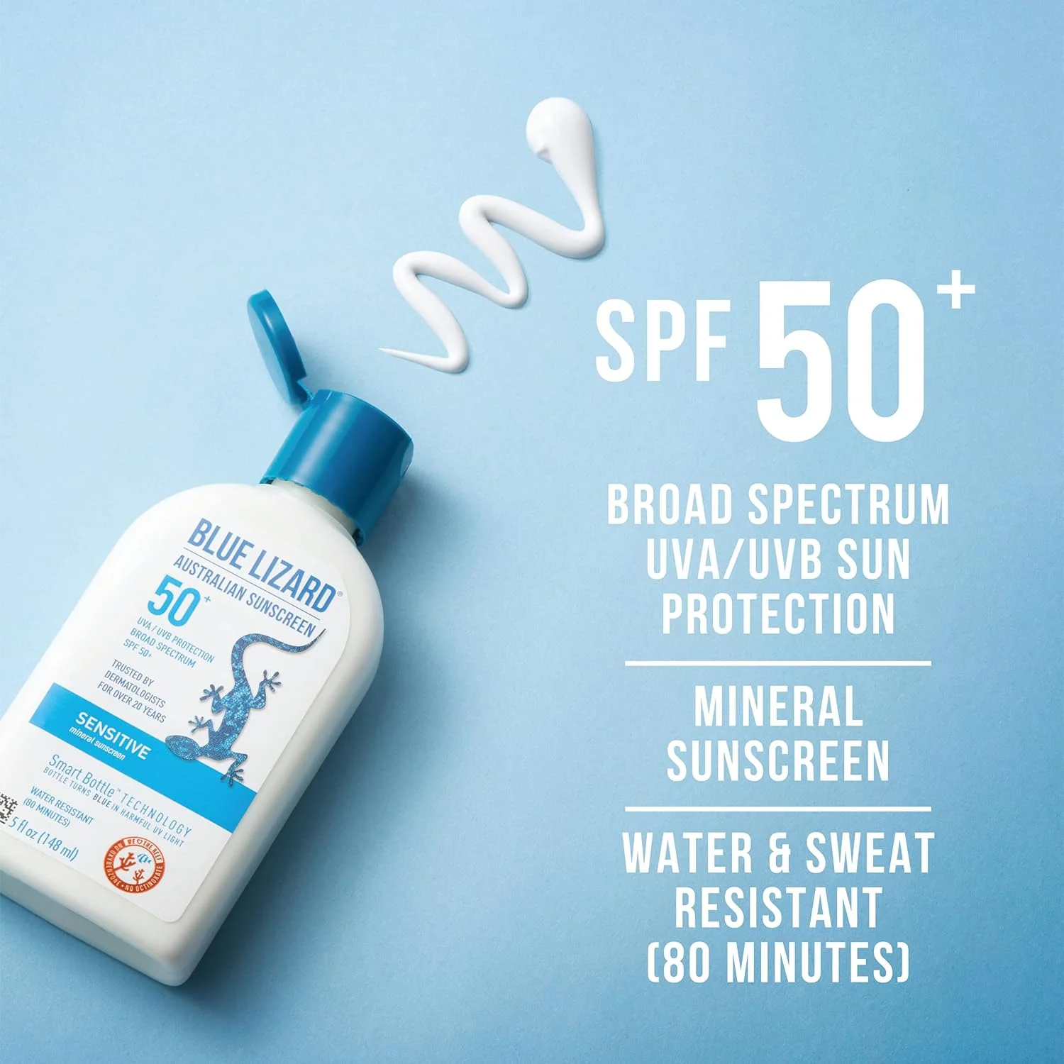 کرم ضد آفتاب مینرال پوست حساس بلو لیزارد حاوی زینک اکسید، SPF 50+، مقاوم در برابر آب، محافظت در برابر UVA/UVB با تکنولوژی بطری هوشمند - بدون عطر، 147 میلی لیتر کرم ضد آفتاب مینرال پوست حساس بلو لیزارد حاوی زینک اکسید، SPF 50+، مقاوم در برابر آب، محافظت در برابر UVA/UVB با تکنولوژی بطری هوشمند - بدون عطر، 147 میلی لیتر