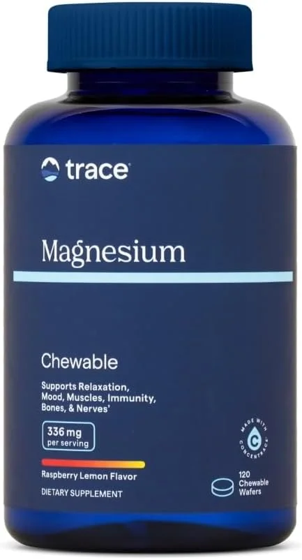 قرص جویدنی منیزیم Trace Minerals Research، برای قلب، عضلات و ضد استرس، طعم تمشک و لیمو، 120 عدد