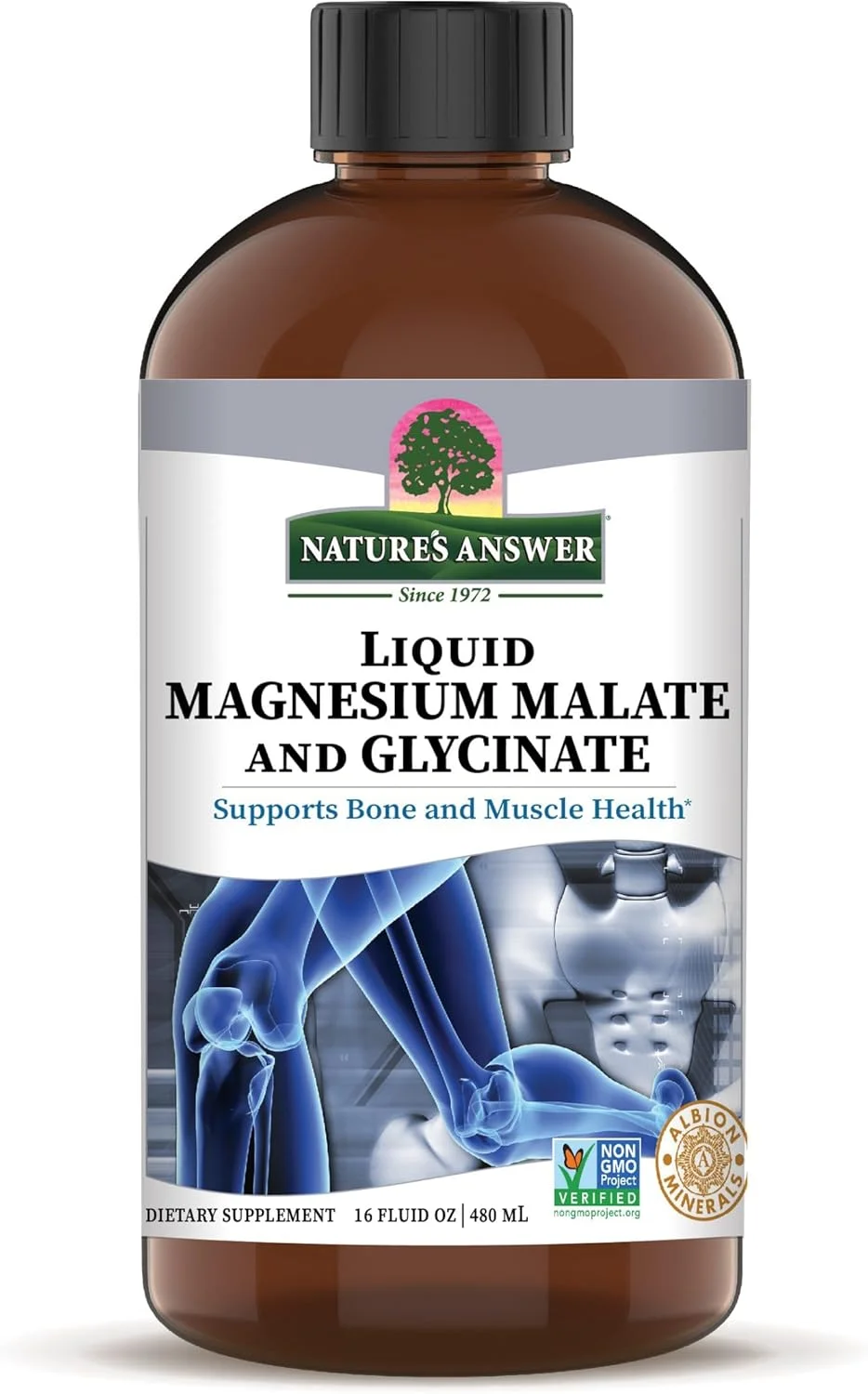 محلول منیزیم مالات و گلیسینات Nature's Answer | پشتیبانی از عملکرد سالم استخوان و عضله | ارتقاء عملکرد سالم قلب و عروق | بدون گلوتن و گیاهی 473ml