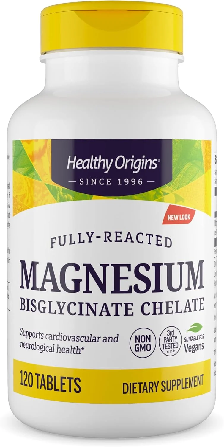 منیزیم بیس گلیسینات کلات (TRAACS) Healthy Origins - منیزیم گلیسینات کلاته 200 میلی گرم برای سلامت مغز و قلب - مکمل منیزیم Albion - مکمل های بدون بافر - 120 قرص