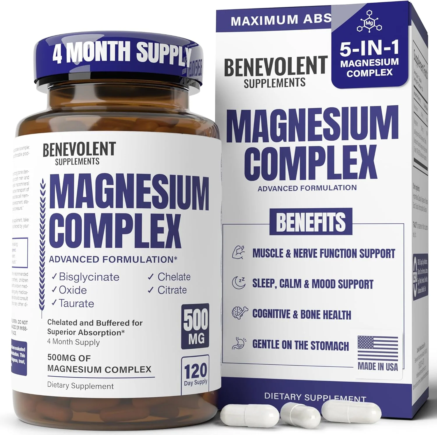 کپسول های کمپلکس منیزیم غیر تراریخته Benevolent Nourishment - 500 میلی گرم، 120 عدد
