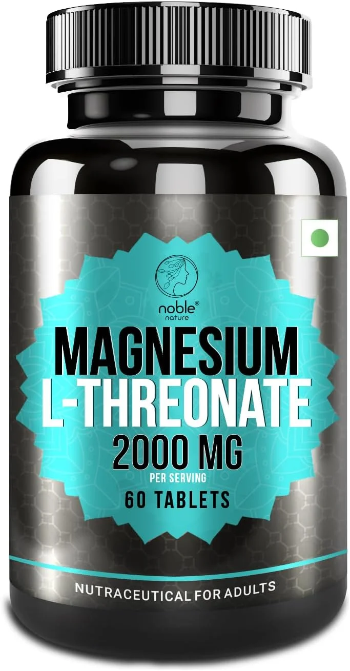 Noble Nature Magnesium L-Threonate - 2000 mg per Serving | Magnesium Supplement for Brain Health, Memory & Attention, Sleep, Cognitive Support | 60 Tablets | Supports Bone, Muscle & Nerve Health |