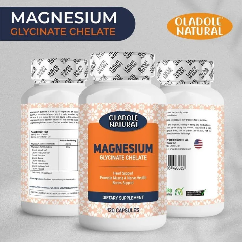 اولادول منیزیم گلیسینات کلات طبیعی - 120 کپسول | پشتیبانی از خواب، گرفتگی عضلات، استرس و آرامش | مکمل منیزیم با جذب بالا برای اضطراب | بدون گلوتن و غیر GMO اولادول منیزیم گلیسینات کلات طبیعی - 120 کپسول | پشتیبانی از خواب، گرفتگی عضلات، استرس و آرامش | مکمل منیزیم با جذب بالا برای اضطراب | بدون گلوتن و غیر GMO
