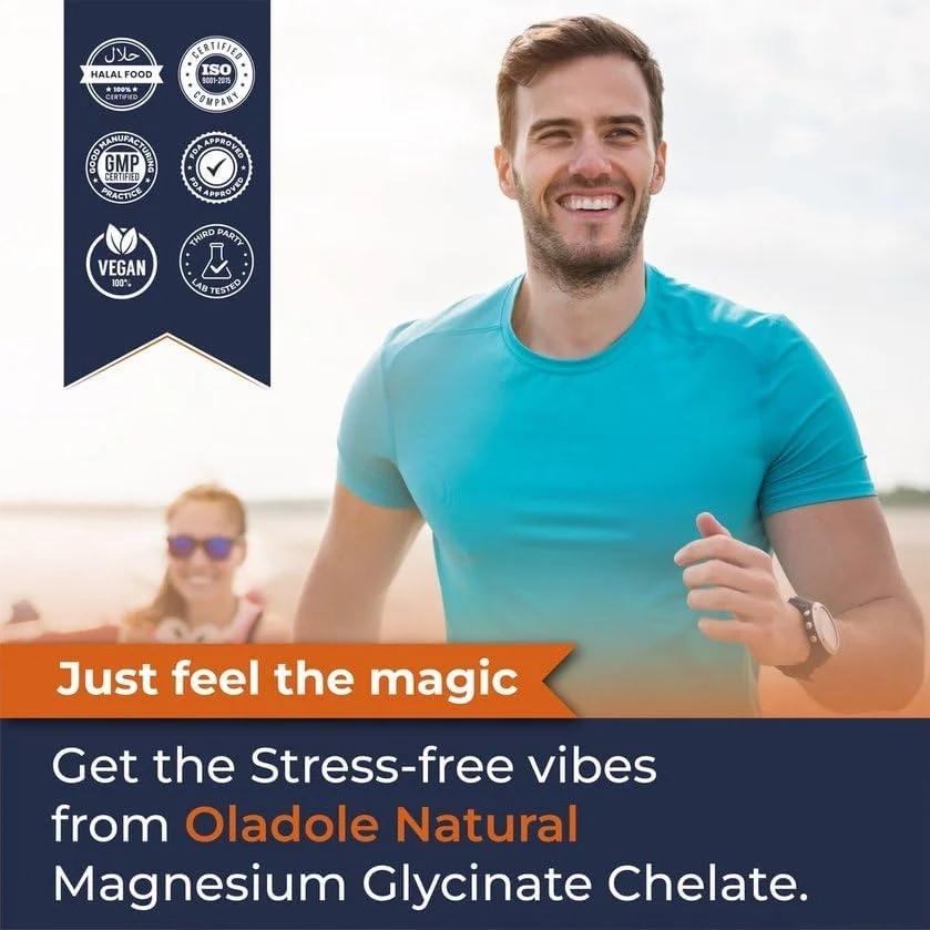 اولادول منیزیم گلیسینات کلات طبیعی - 120 کپسول | پشتیبانی از خواب، گرفتگی عضلات، استرس و آرامش | مکمل منیزیم با جذب بالا برای اضطراب | بدون گلوتن و غیر GMO اولادول منیزیم گلیسینات کلات طبیعی - 120 کپسول | پشتیبانی از خواب، گرفتگی عضلات، استرس و آرامش | مکمل منیزیم با جذب بالا برای اضطراب | بدون گلوتن و غیر GMO