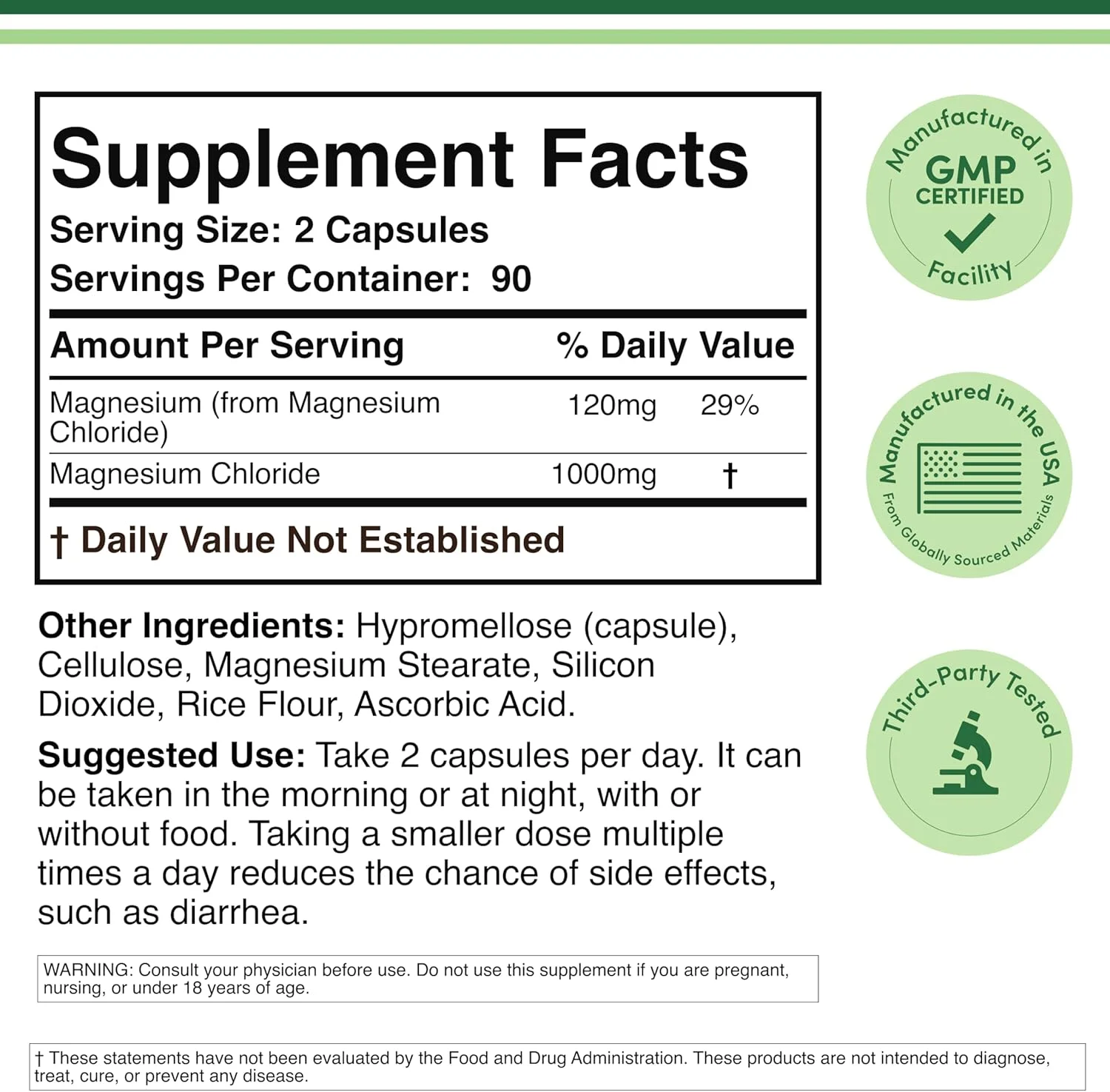 مکمل کلرید منیزیم Double Wood Supplements - 180 کپسول، 1000 میلی گرم در هر وعده، برای خواب، یبوست، هضم، سلامت استخوان و آرامش - ساخت و آزمایش شده در ایالات متحده آمریکا