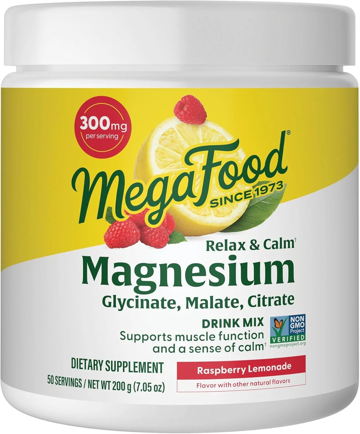 پودر منیزیم آرامش بخش MegaFood Relax + Calm - منیزیم گلیسینات، منیزیم سیترات و منیزیم مالات با قابلیت جذب بالا - بدون 9 ماده آلرژی زا غذایی - طعم لیموناد تمشک - 200 گرم (50 سروینگ)