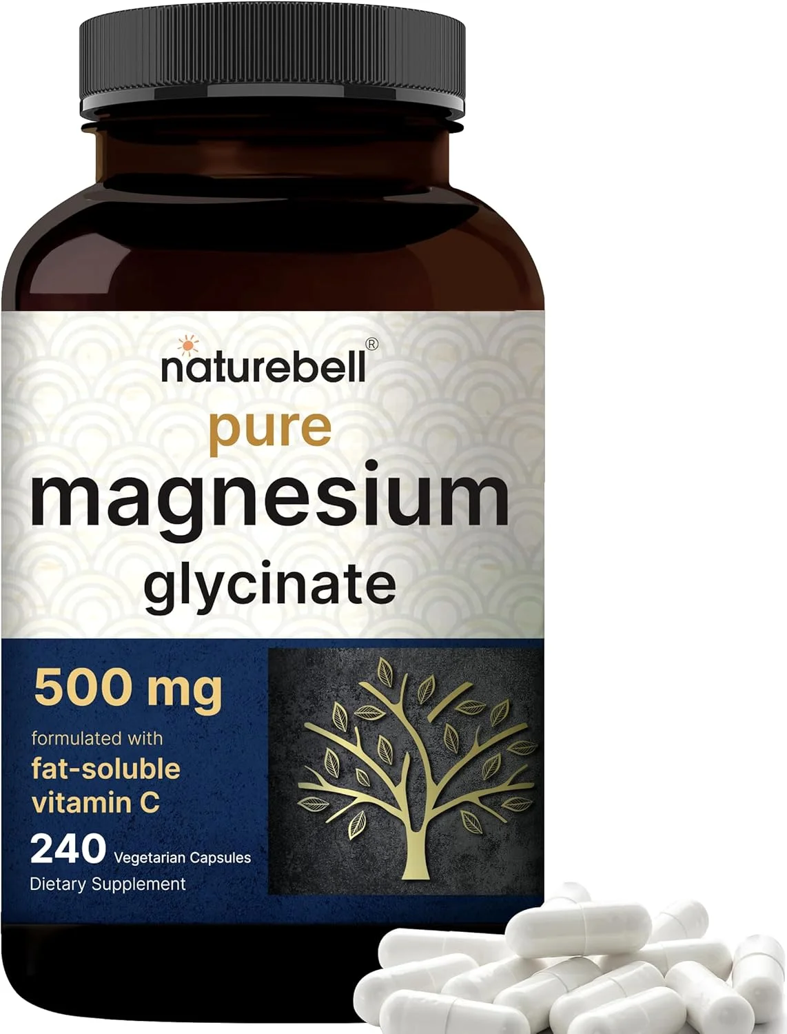 کپسول های منیزیم گلیسینات NatureBell 500 میلی گرم | 240 عدد، 100% کلاته و خالص شده، تست شده توسط شخص ثالث، غیر GMO و بدون گلوتن