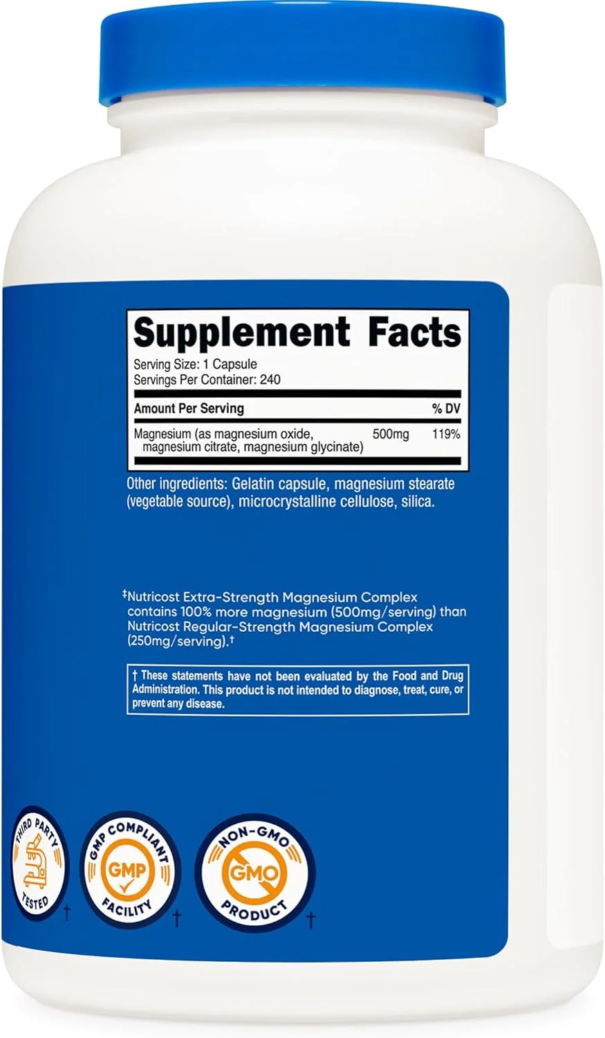 Nutricost Magnesium Complex 500mg, 240 Capsules - Magnesium Oxide, Citrate, and Glycinate - Gluten Free and Non-GMO Nutricost Magnesium Complex 500mg, 240 Capsules - Magnesium Oxide, Citrate, and Glycinate - Gluten Free and Non-GMO