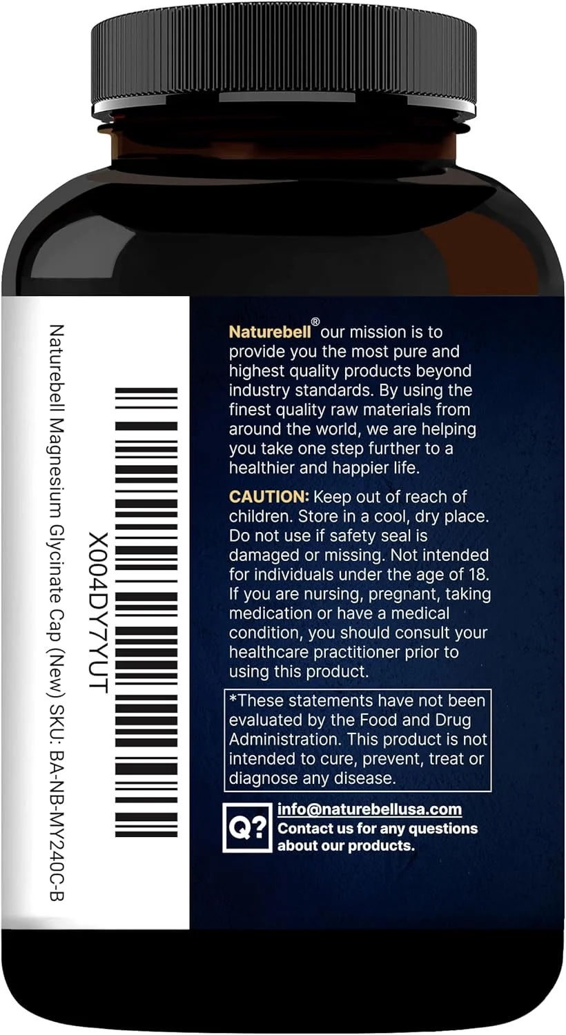 کپسول های منیزیم گلیسینات NatureBell 500 میلی گرم | 240 عدد، 100% کلاته و خالص شده، تست شده توسط شخص ثالث، غیر GMO و بدون گلوتن کپسول های منیزیم گلیسینات NatureBell 500 میلی گرم | 240 عدد، 100% کلاته و خالص شده، تست شده توسط شخص ثالث، غیر GMO و بدون گلوتن