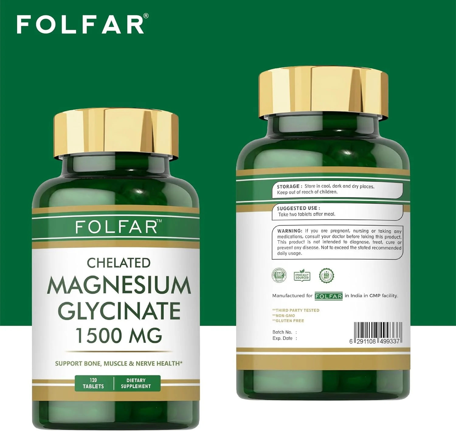 فولفار منیزیم گلیسینات کلاته (1500 میلی گرم) - 120 قرص | مکمل با جذب بالا، پشتیبانی از سلامت استخوان، عضله و عصب | کمک به کاهش استرس، بهبود کیفیت خواب و سلامت قلب | غیر تراریخته فولفار منیزیم گلیسینات کلاته (1500 میلی گرم) - 120 قرص | مکمل با جذب بالا، پشتیبانی از سلامت استخوان، عضله و عصب | کمک به کاهش استرس، بهبود کیفیت خواب و سلامت قلب | غیر تراریخته