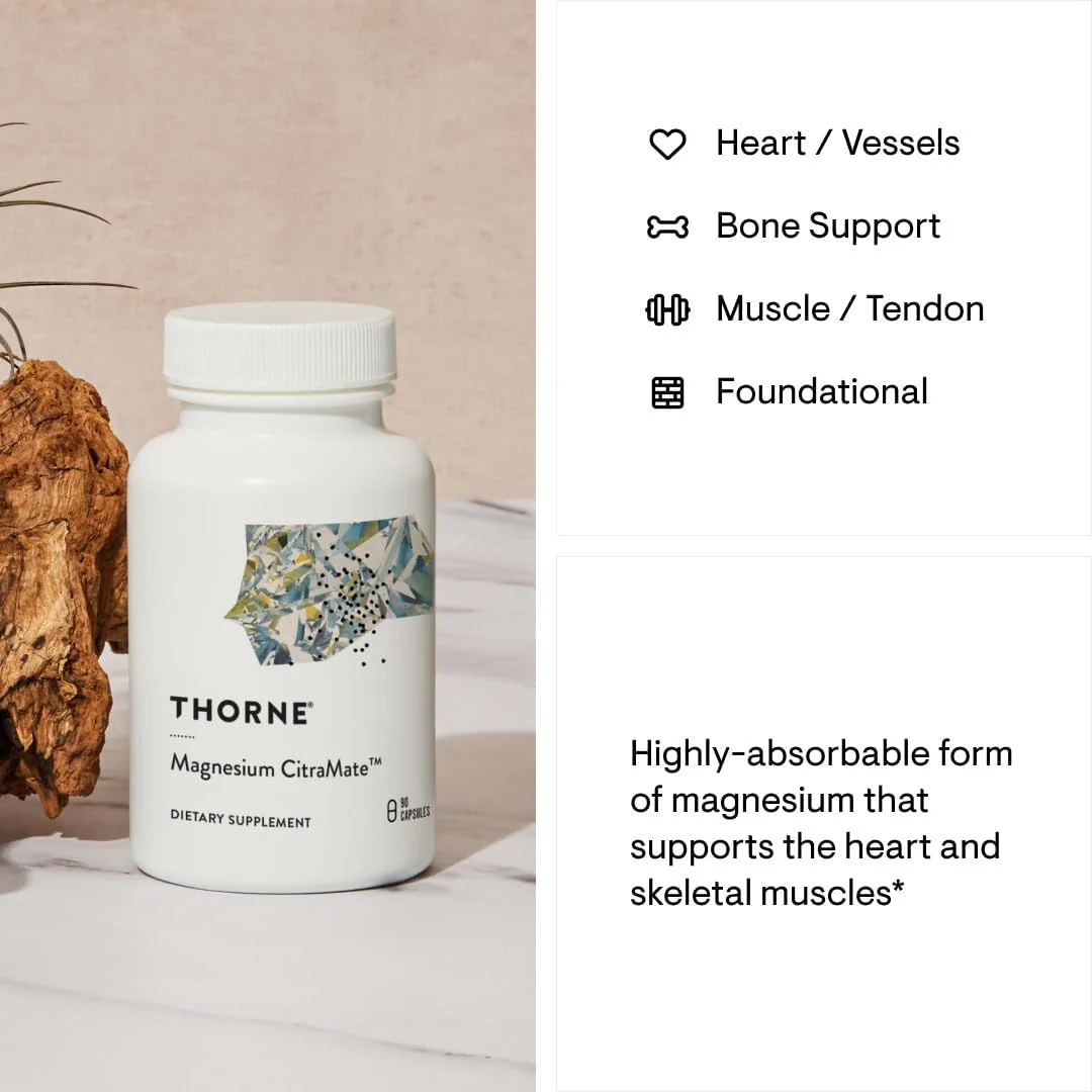 THORNE Magnesium CitraMate - مکمل منیزیم با سیترات-مالات - پشتیبانی از قلب، عضلات اسکلتی، عملکرد قلب، ریه و تراکم استخوان - بدون گلوتن، بدون لبنیات، بدون سویا - 90 کپسول THORNE Magnesium CitraMate - مکمل منیزیم با سیترات-مالات - پشتیبانی از قلب، عضلات اسکلتی، عملکرد قلب، ریه و تراکم استخوان - بدون گلوتن، بدون لبنیات، بدون سویا - 90 کپسول