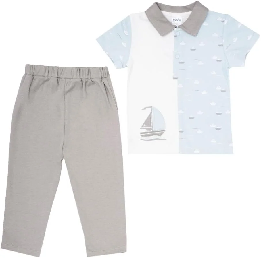 ست تی‌شرت پولو پنبه‌ای 100% و شلوار بلند MOON
