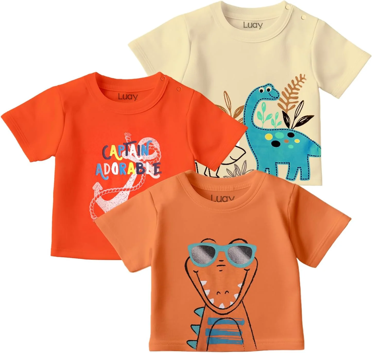 تی‌شرت‌های نخی 100% LUAY برای پسران و دختران، آستین کوتاه با طرح‌های شاد و رنگارنگ برای کودکان و نوپایان، برش معمولی