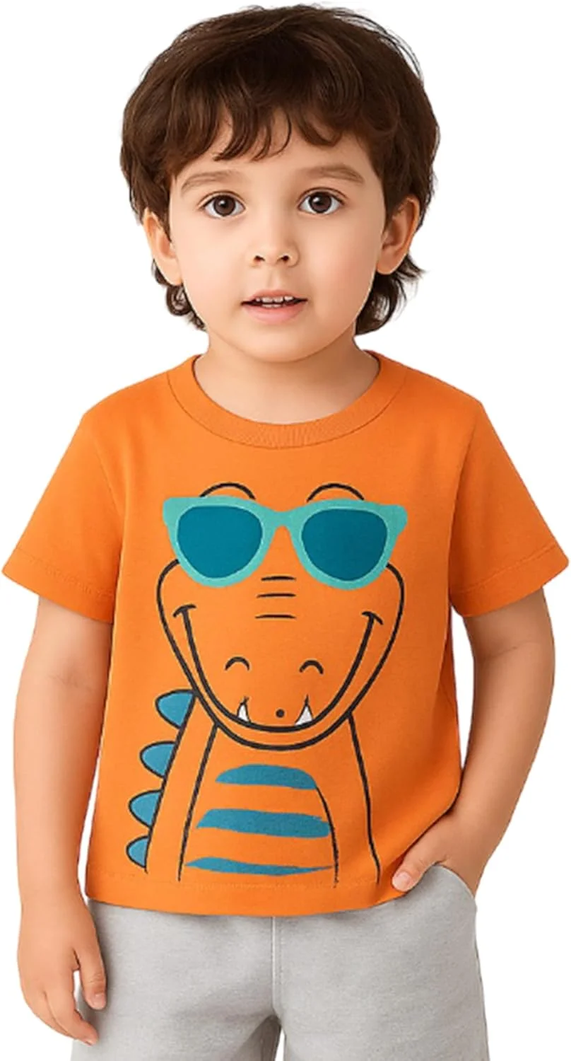 تی‌شرت‌های نخی 100% LUAY برای پسران و دختران، آستین کوتاه با طرح‌های شاد و رنگارنگ برای کودکان و نوپایان، برش معمولی