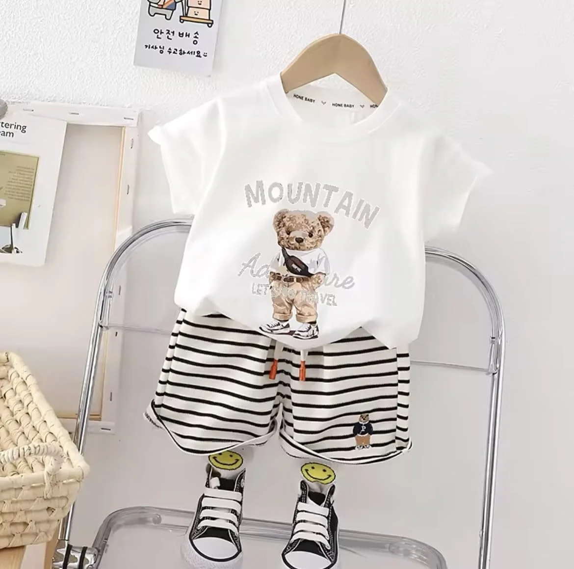 ست لباس پسرانه بچه گانه، ست شورت بچه گانه پنبه ای 2 تکه تی شرت شورت شلوار لباس پسرانه 2 تکه سایز 5 سال، 4 سال