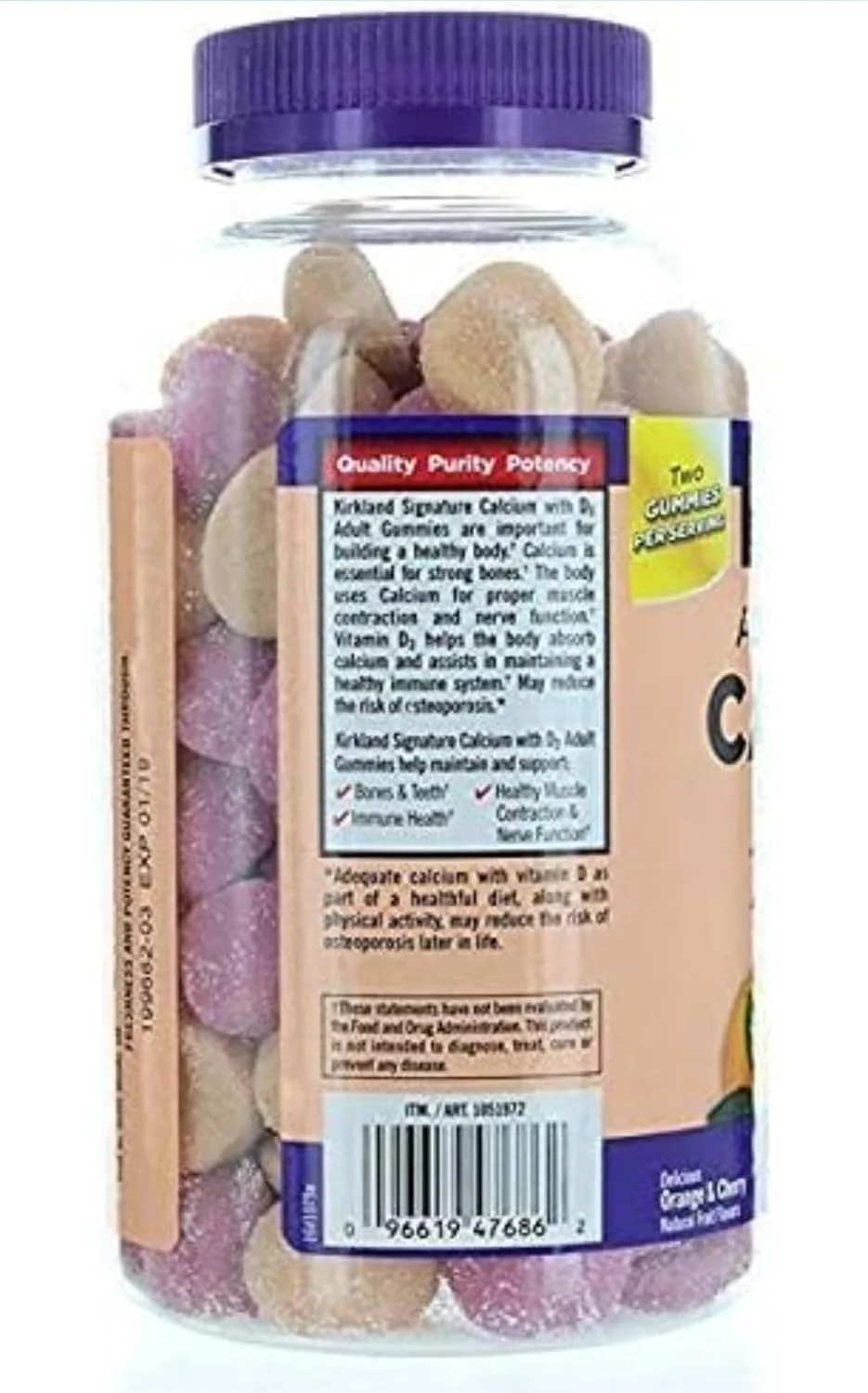 پاستیل کلسیم جویدنی بزرگسالان کرکلند سیگنیچر با ویتامین D3، 120 عدد در یک بطری پاستیل کلسیم جویدنی بزرگسالان کرکلند سیگنیچر با ویتامین D3، 120 عدد در یک بطری